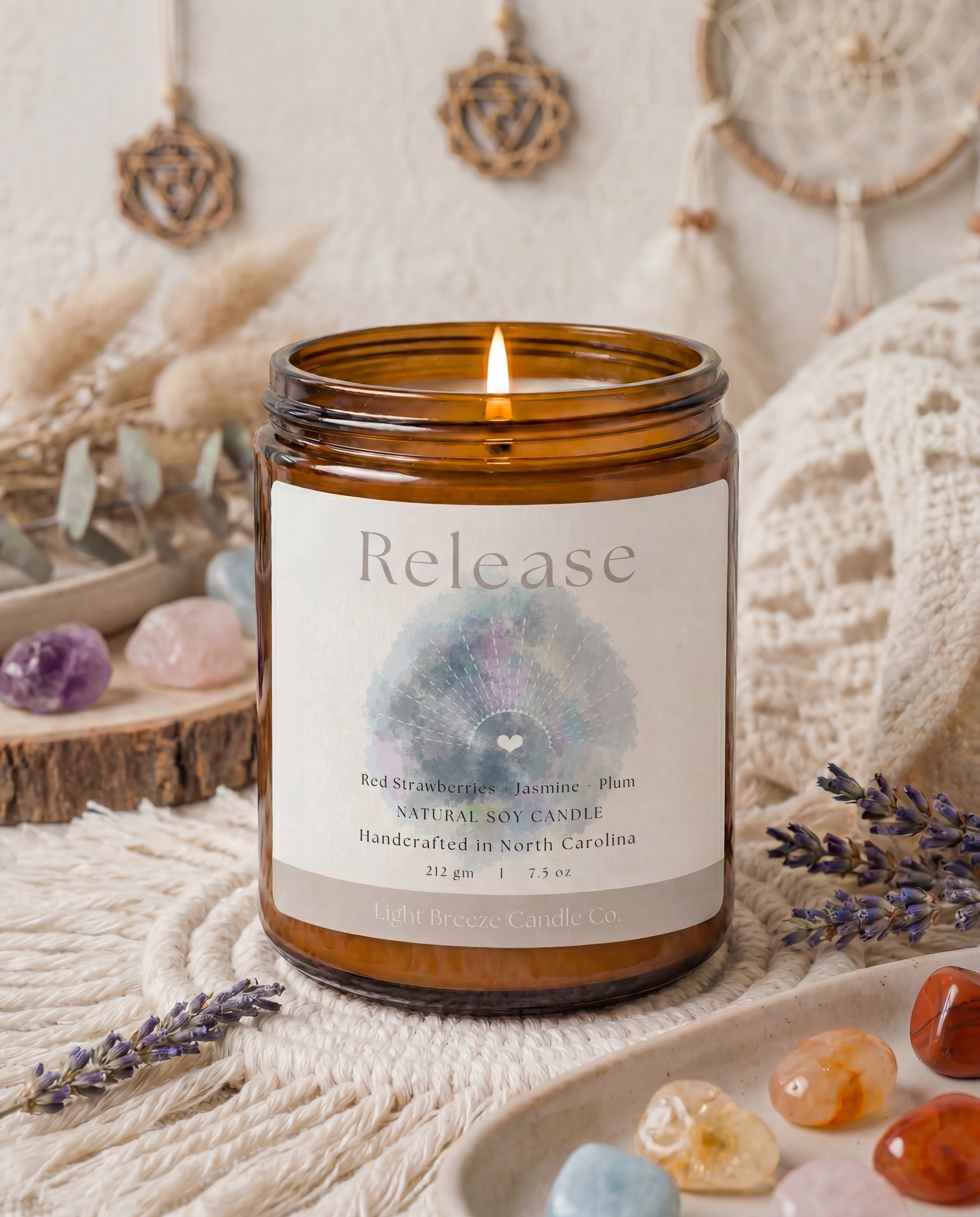 Release Soy Candle Red Strawberries, Jasmine & Palm Spiritual Candle for Letting Go & Renewal