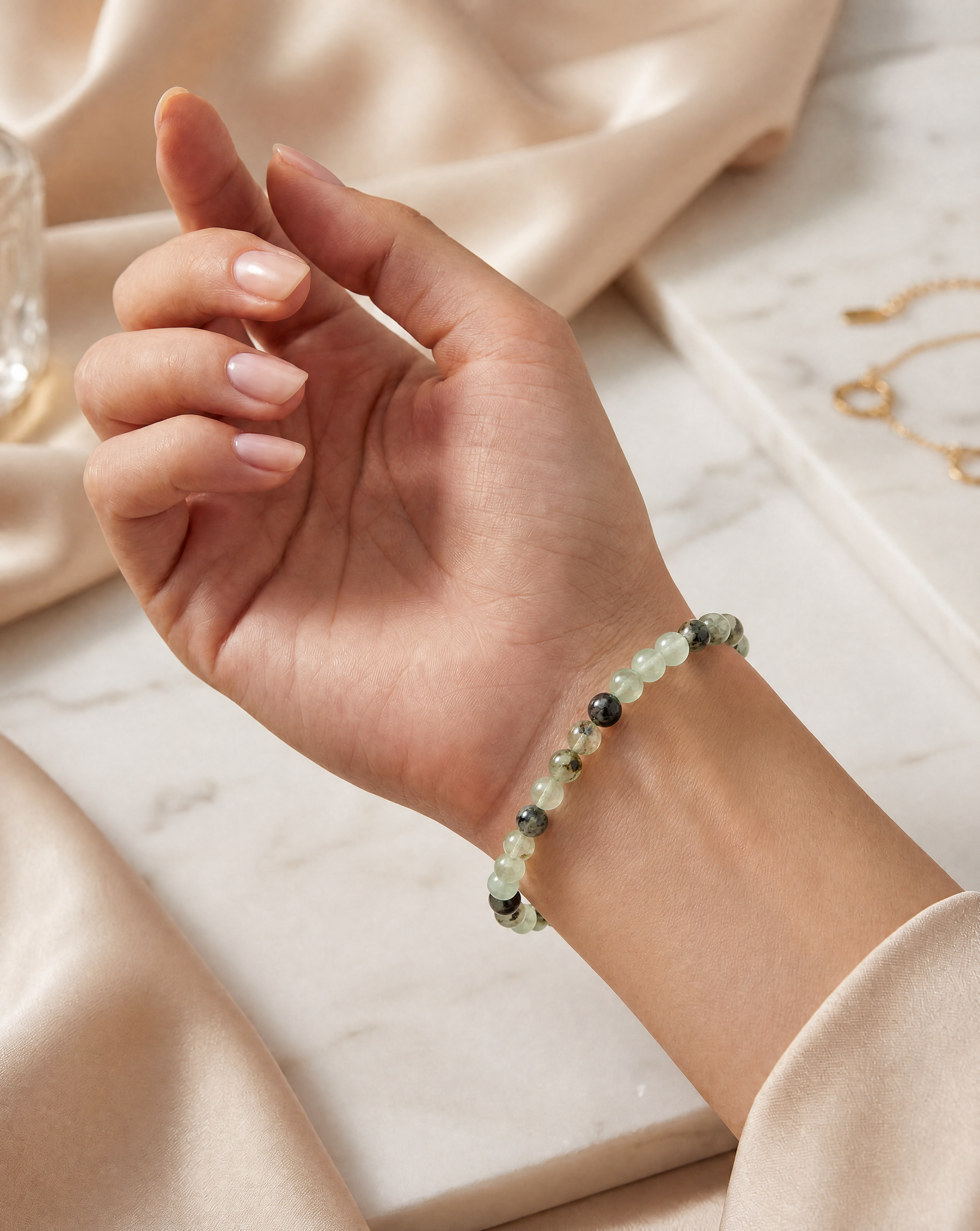 Natural Phrenite Bracelet 7-inch with 6mm Beads, Promotes Clarity, Supports Meditation, and Encourages Compassion