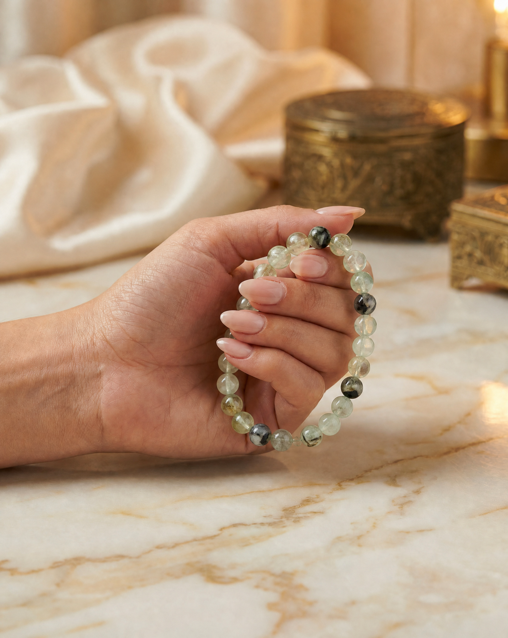 Natural Phrenite Bracelet 7-inch with 6mm Beads, Promotes Clarity, Supports Meditation, and Encourages Compassion