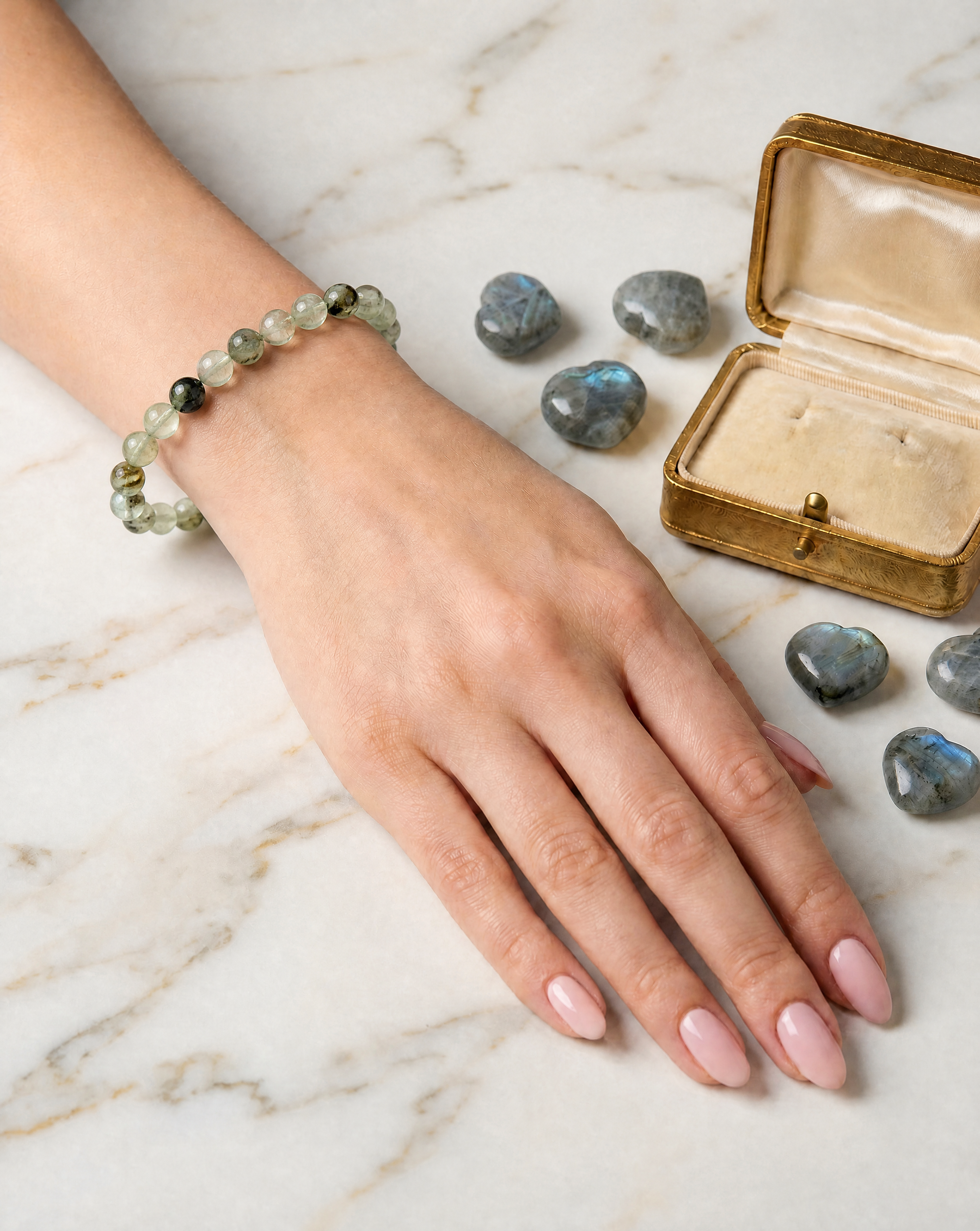 Natural Phrenite Bracelet 7-inch with 6mm Beads, Promotes Clarity, Supports Meditation, and Encourages Compassion