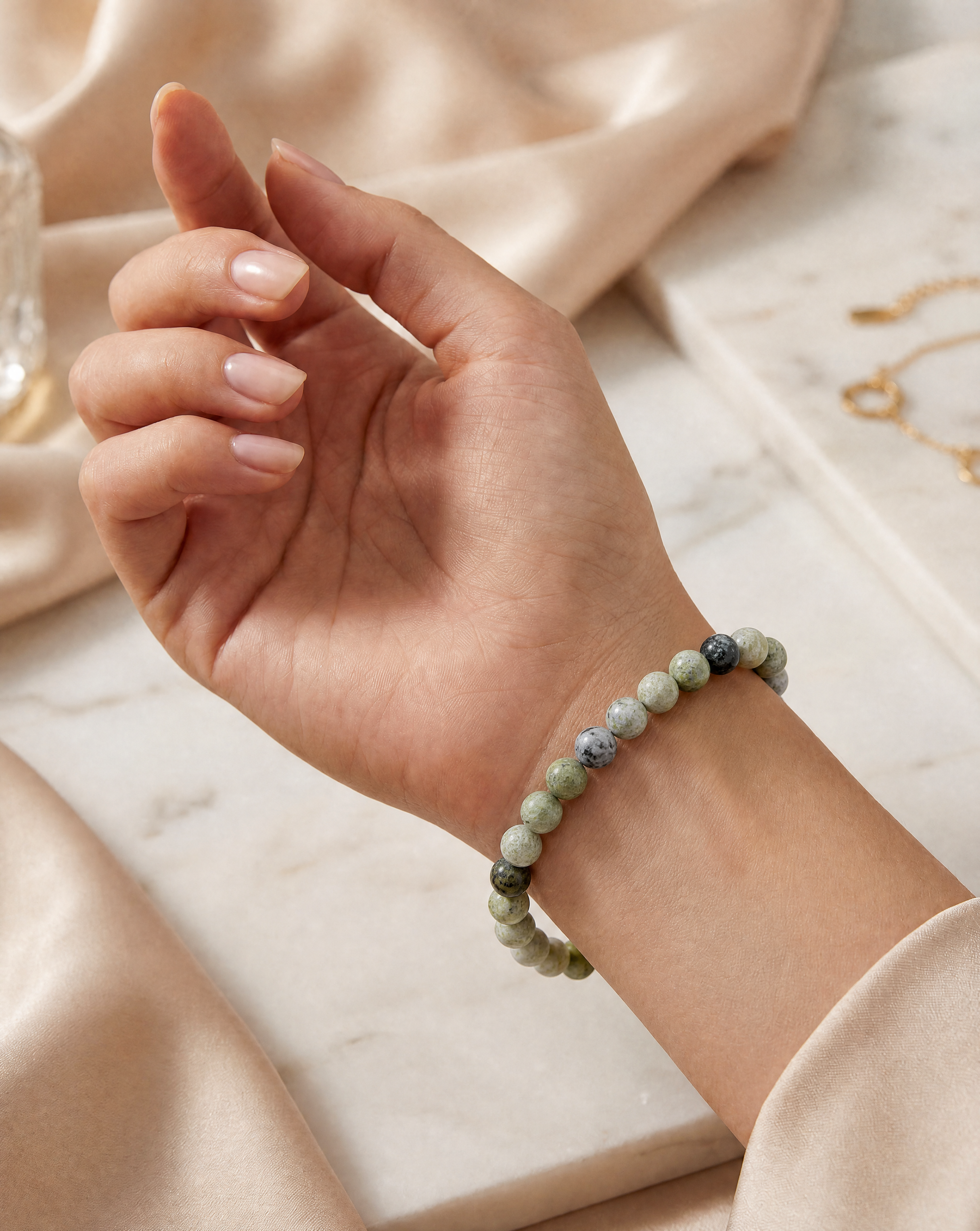 Natural Serpentine Bracelet 7-inch with 6mm Beads, Emotional Healing, Personal Growth and Chakra activation