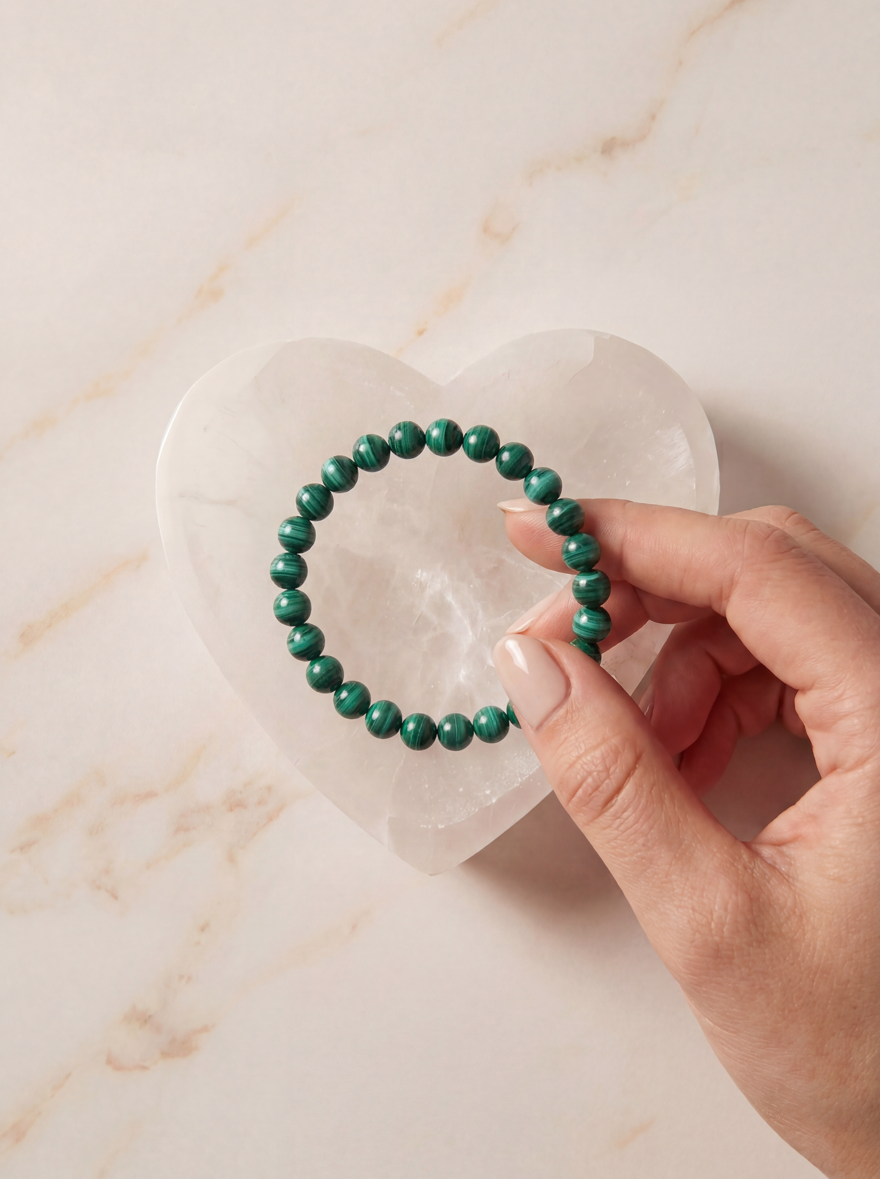 Natural Malachite Bracelet 7-inch with 6mm Beads, Stone of Transformation, Protection and Grounding