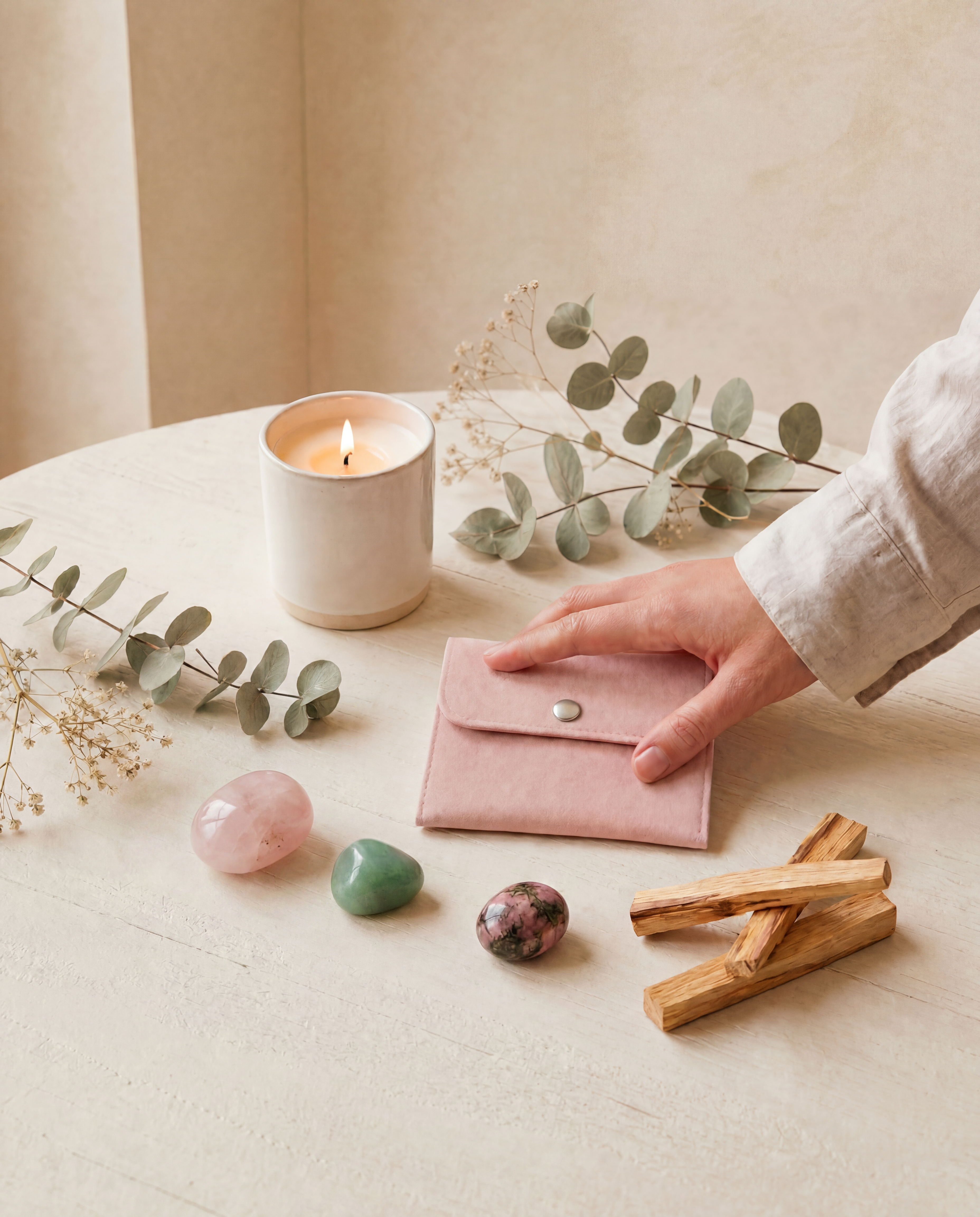Open Your Heart with our Heart Chakra Trio Tumbled Set with Rose Quartz, Green Aventurine & Rhodonite + Free Palo Santo Gift