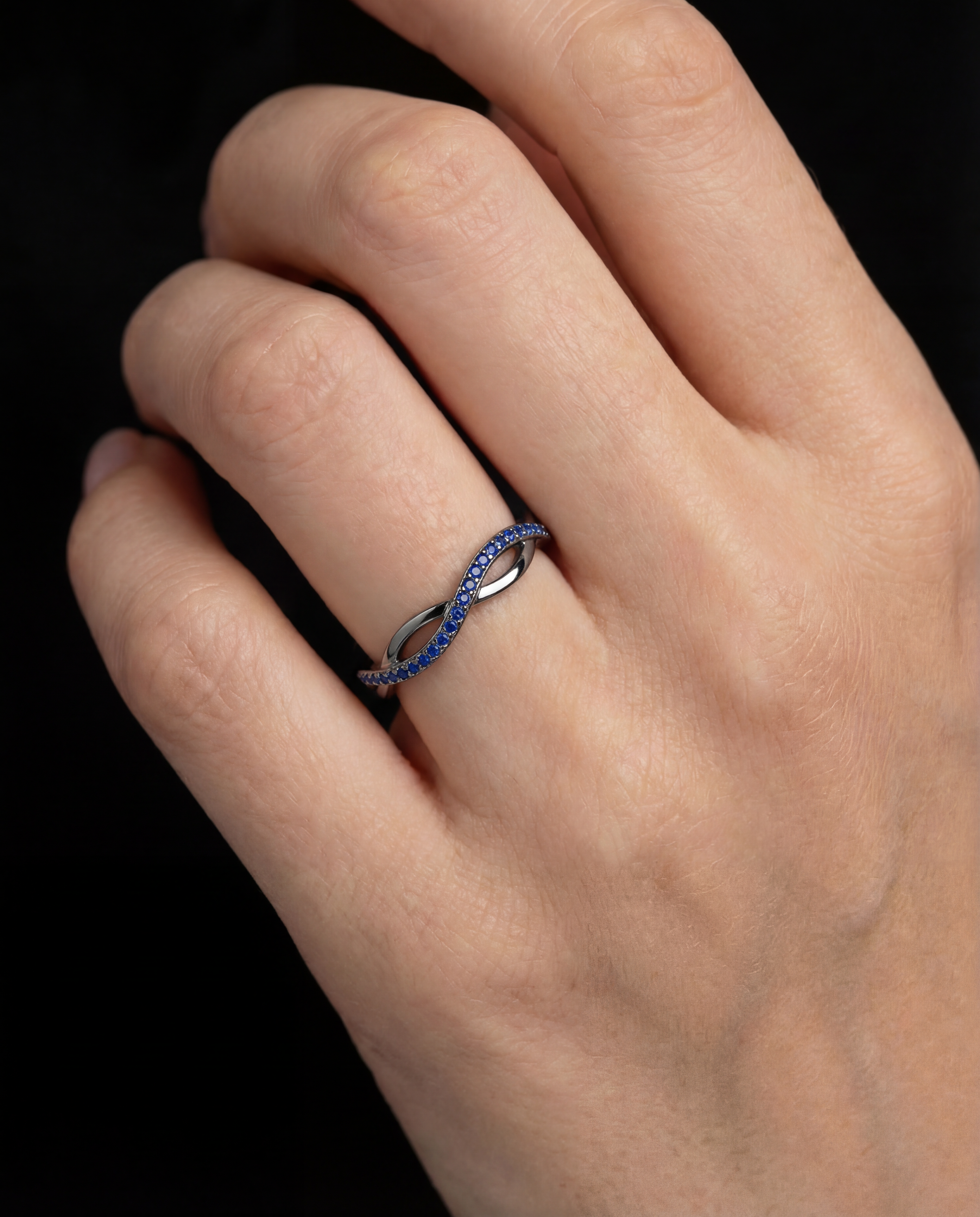 925 Sterling Silver Vintage Black, Lapis Lazuli Infinity Twist Ring Women’s Fine Jewelry