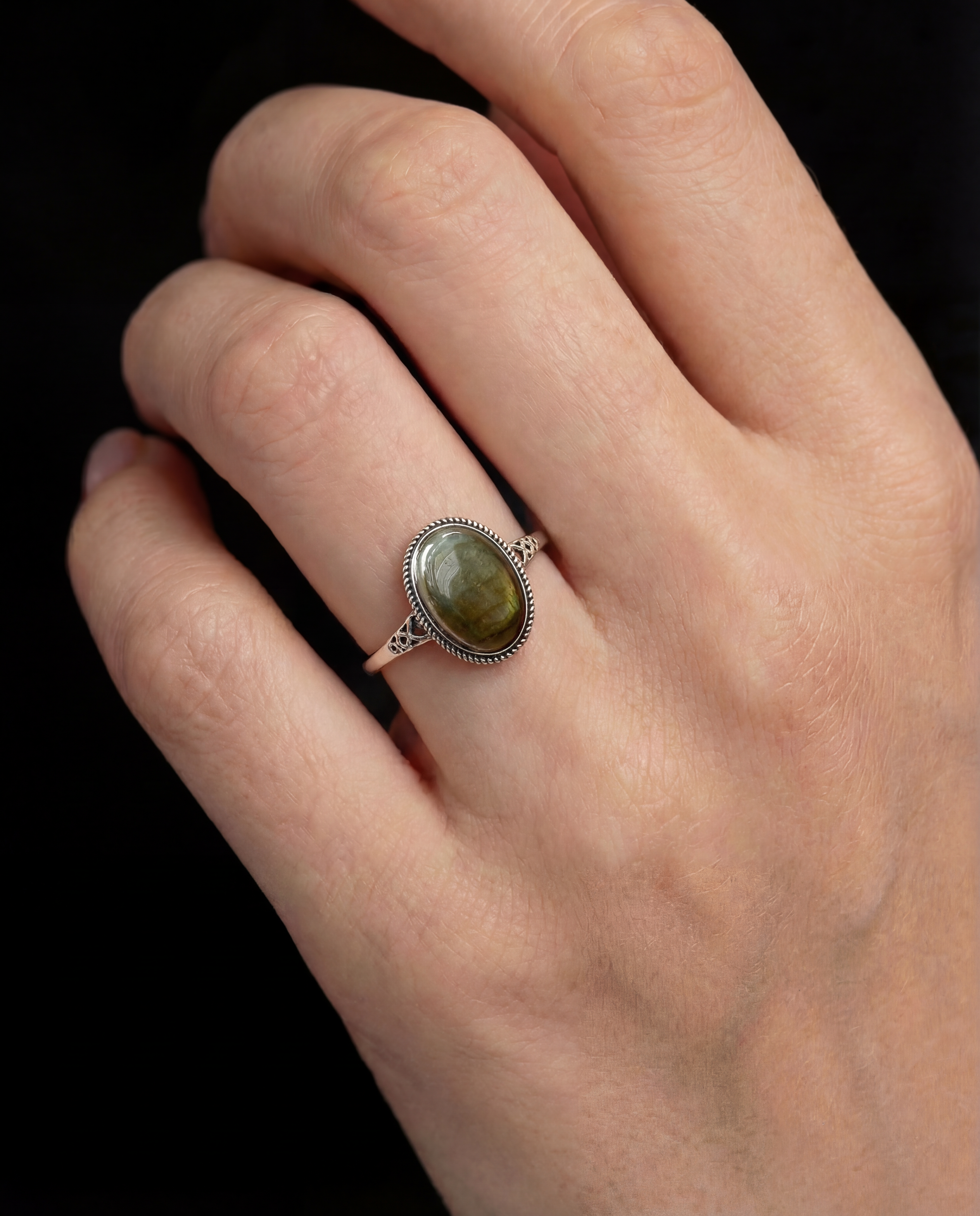 S925 Silver Labradorite Adjustable Ring Fine Jewelry for Women Stone of Transformation