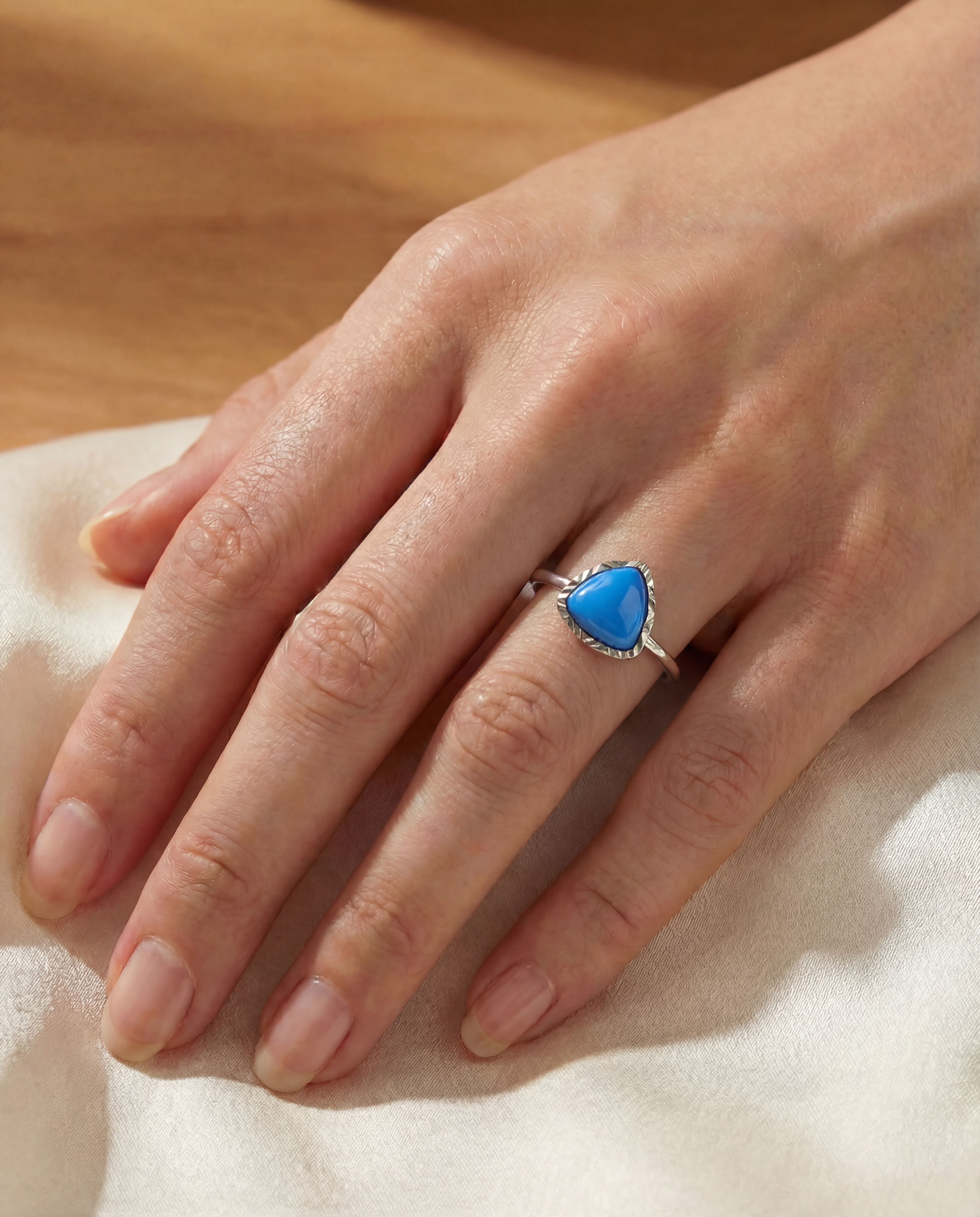 925 Sterling Silver Natural Blue Apatite Adjustable Ring Women’s Fine Jewelry