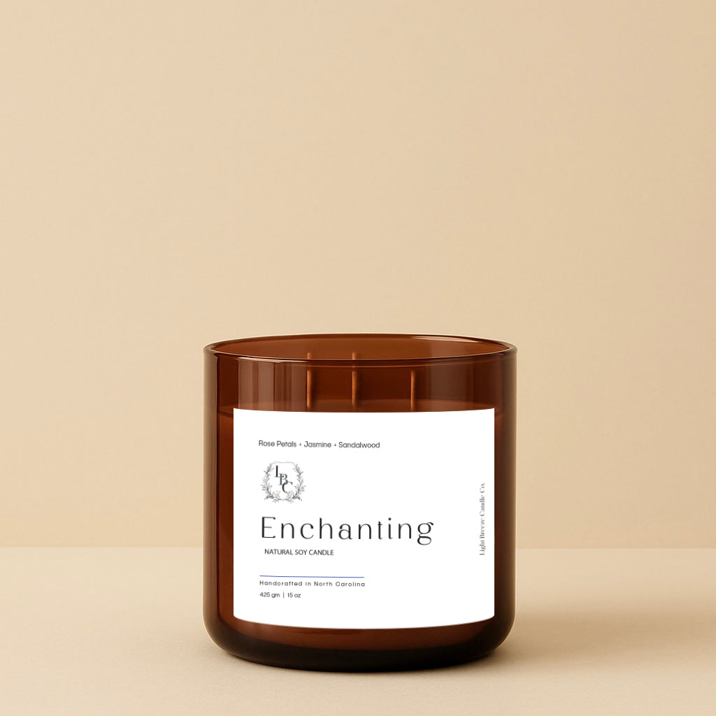 Enchanting Candle - 3-Wick Spiritual Healing Candle with Rose Petals, Jasmine & Sandalwood for Manifestation & Mindfulness