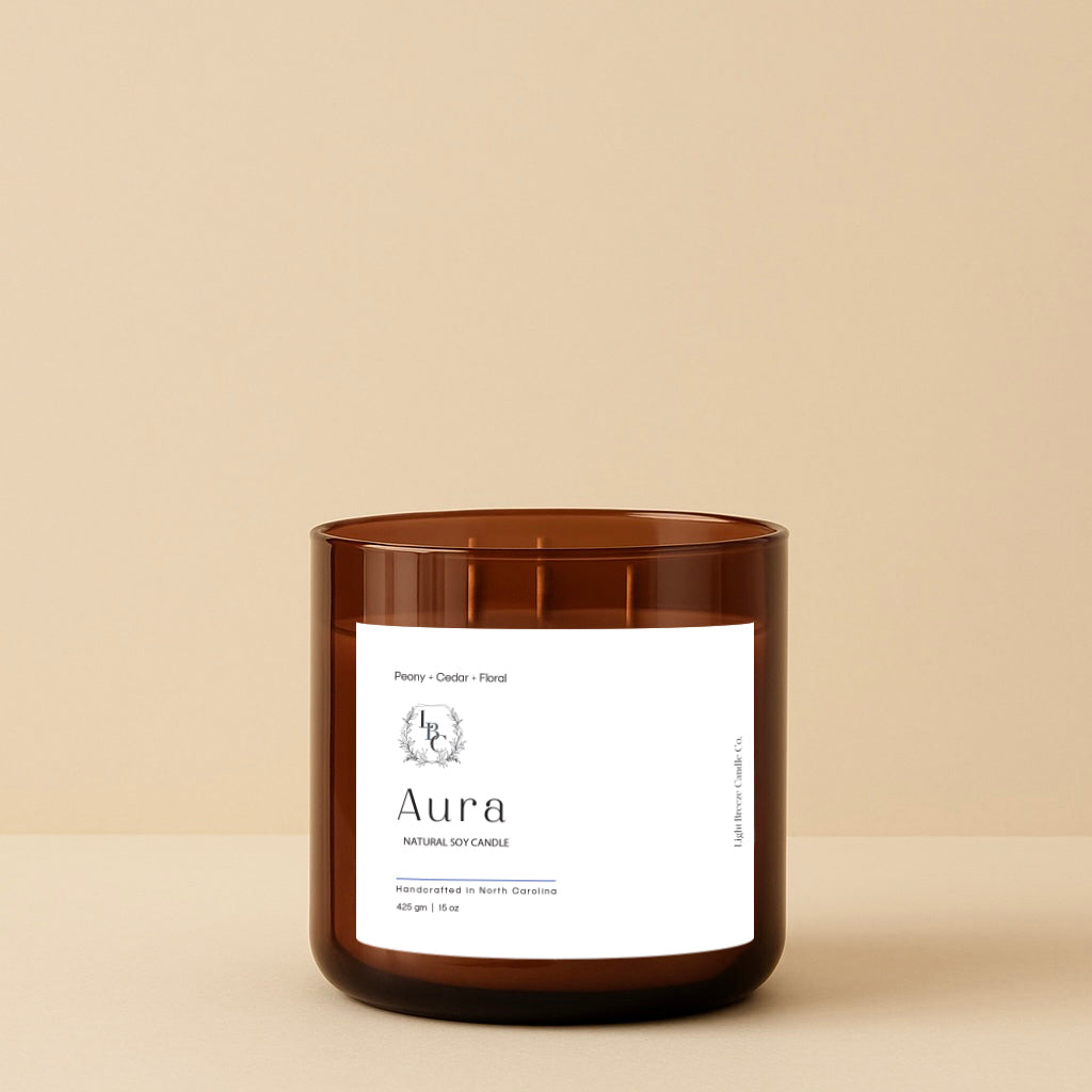Aura 15oz Candle - Mesmerizing Peony & Cedar Blend for Tranquility and Elegance
