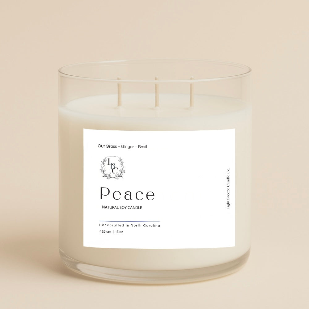 Peace Candle - 3-Wick Spiritual Healing Candle with Cut Grass, Ginger & Basil for Manifestation & Mindfulness