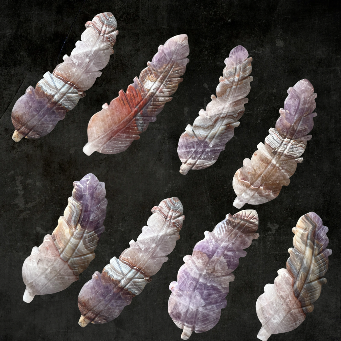 Handcrafted Amethyst & Agate Feather Crystal Sculpture – Natural Healing Stone Art