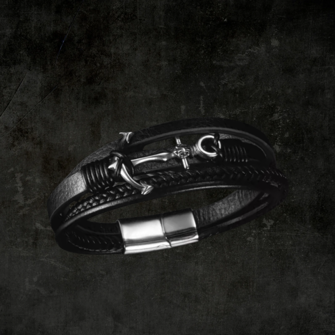 Stainless Steel Bracelets For Men Jewelry Black Color Fashion With Magnetic Buckle, Hook, Anchor, Compass 8-Inch Chain