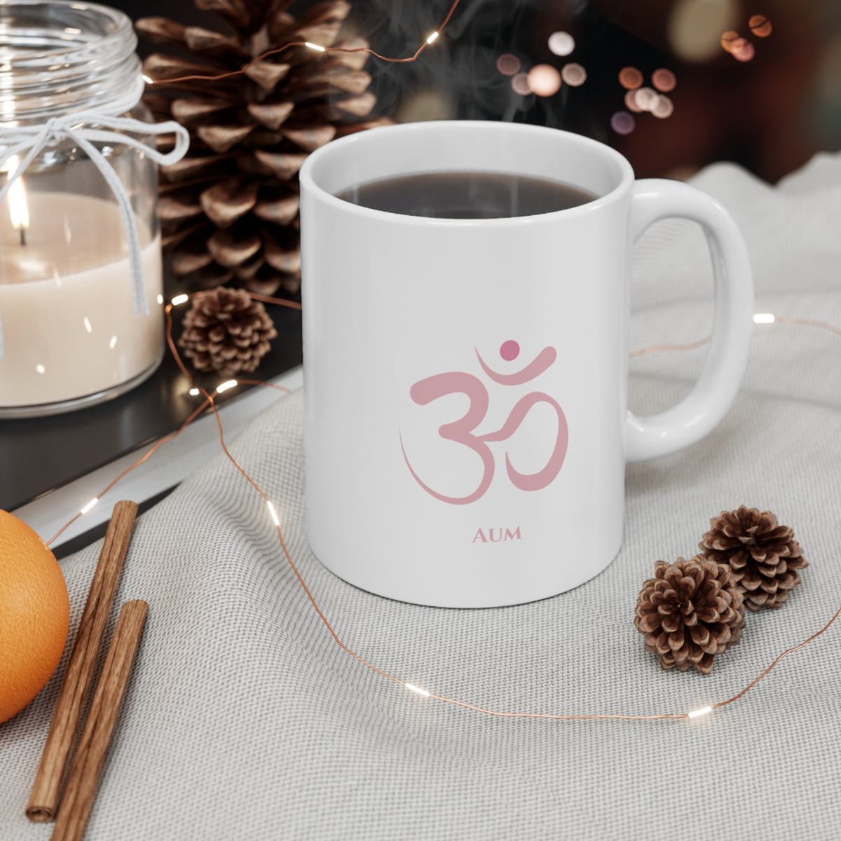 Light Pink Aum Om Symbol 11oz White Mug - Spiritual Wellness Drinkware