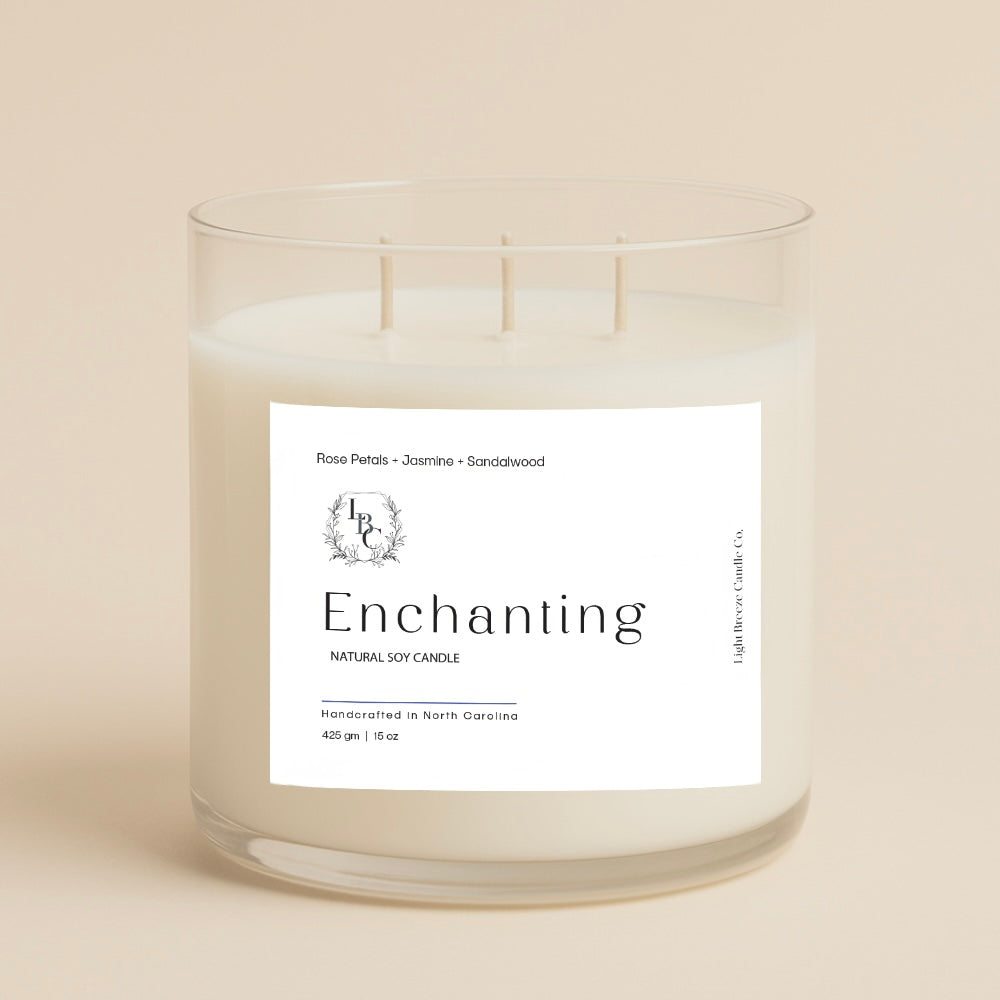 Enchanting Candle - 3-Wick Spiritual Healing Candle with Rose Petals, Jasmine & Sandalwood for Manifestation & Mindfulness