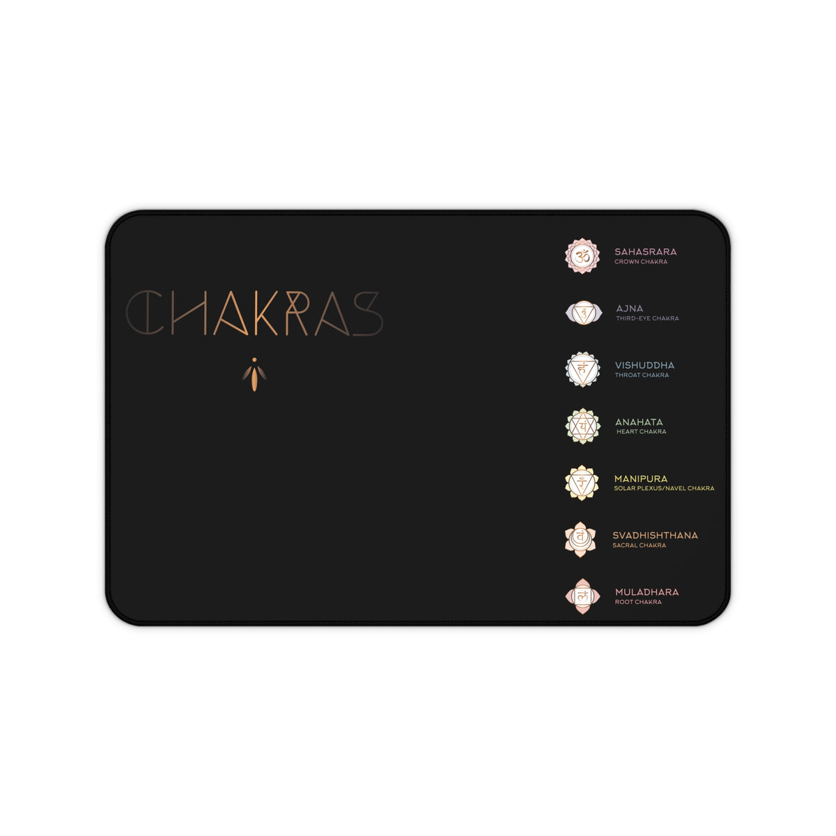 Chakra Symbols 12x18 Inch Black Desk Mat - Spiritual Energy Workspace Accessory