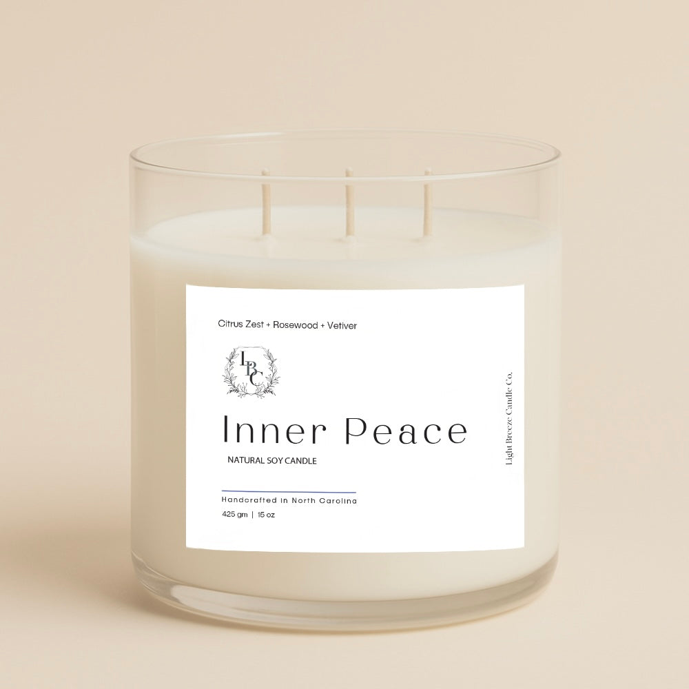 Inner Peace Candle - 3-Wick Spiritual Healing Candle with Citrus Zest, Rosewood & Vetiver for Manifestation & Mindfulness