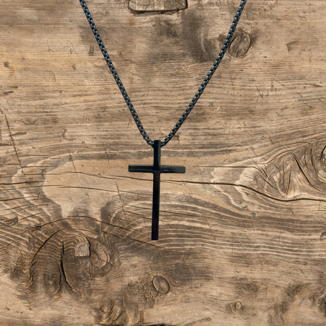 Men's Silver and Black Plain Cross Necklace