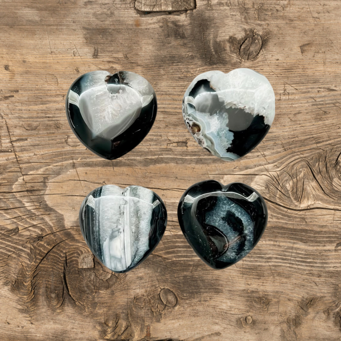 Healing and Elegant: Natural Black Onyx & White Agate Geode Heart