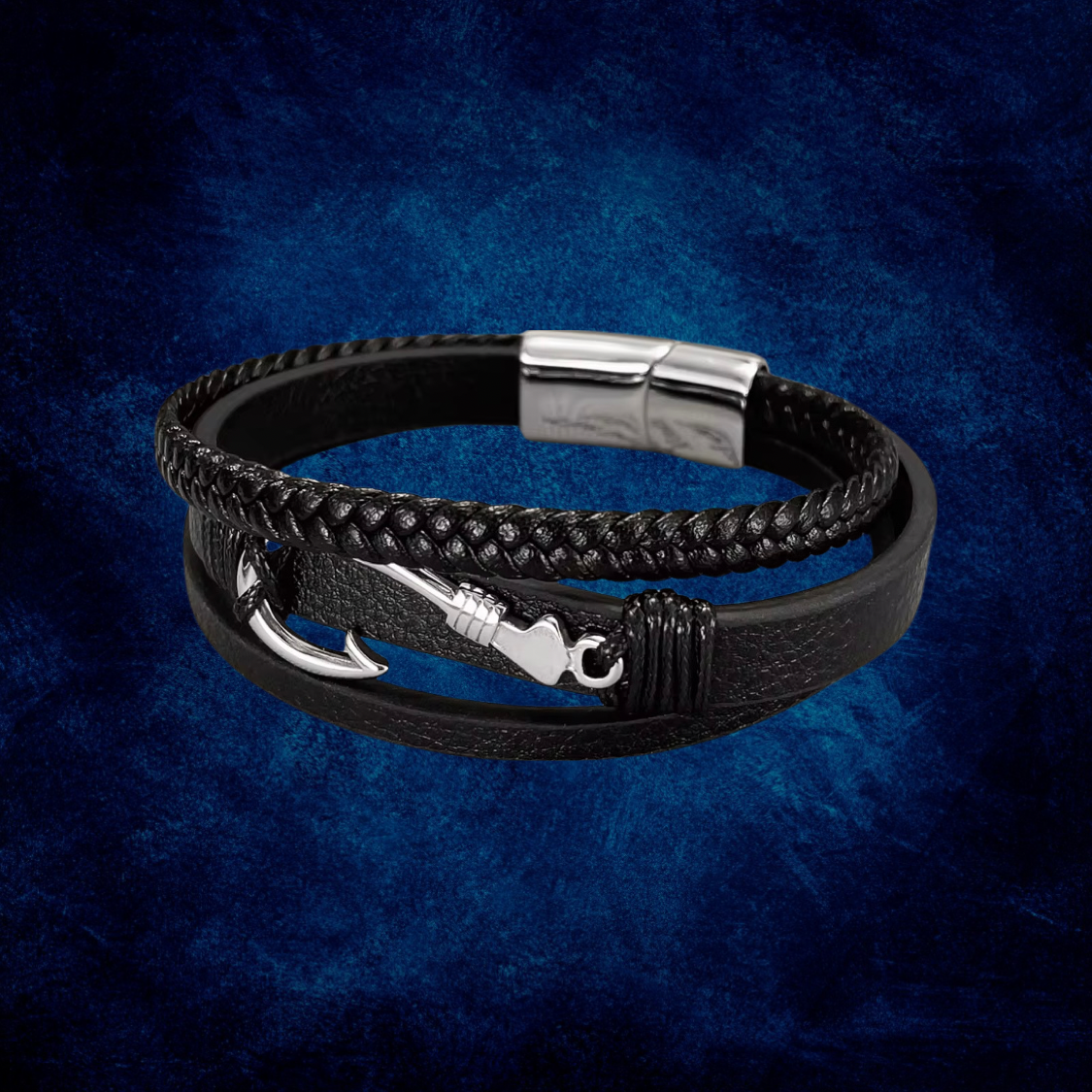 Stainless Steel Bracelets For Men Jewelry Black Color Fashion With Magnetic Buckle, Hook, Anchor, Compass 8-Inch Chain