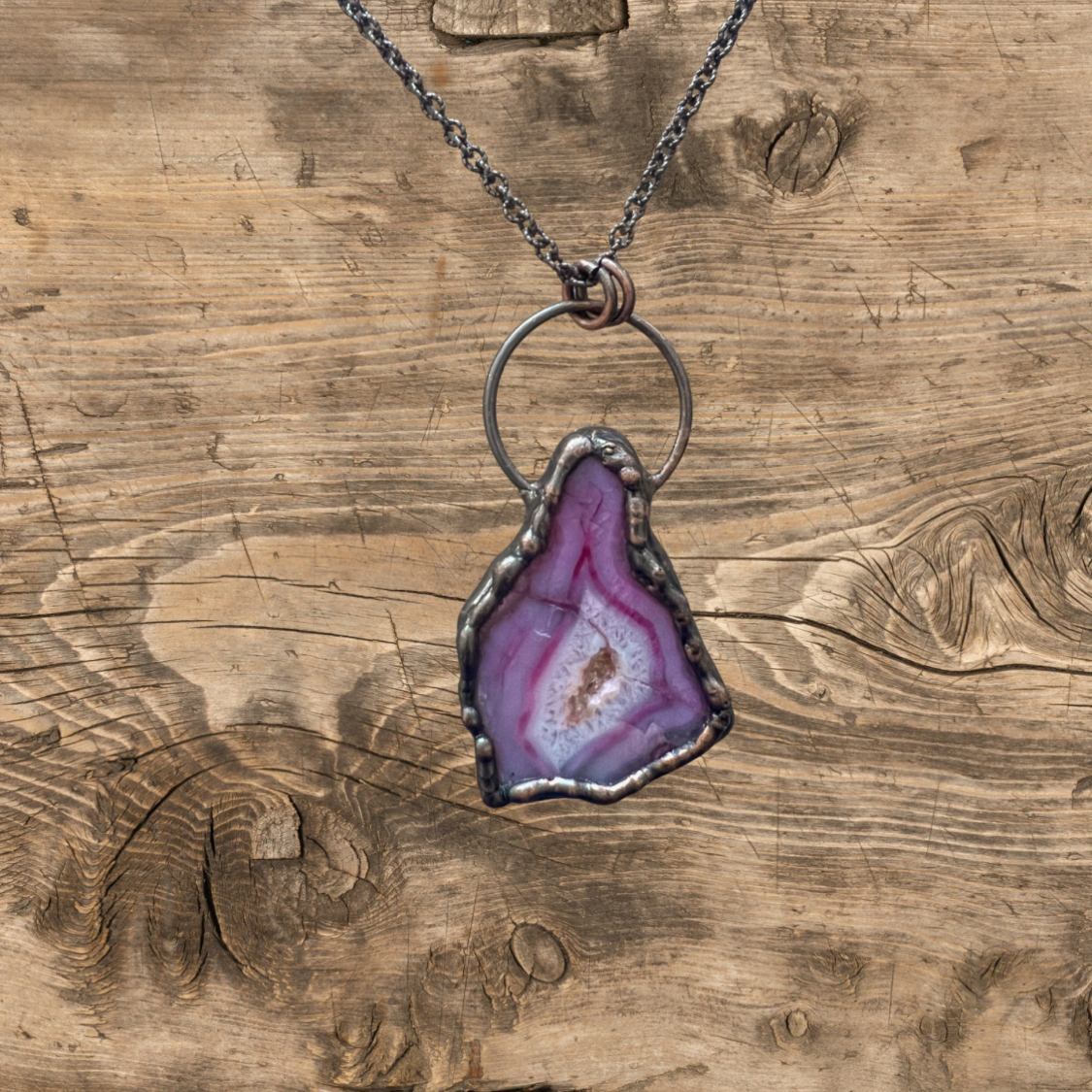 Antique Bronze Chain with Agate Pendant