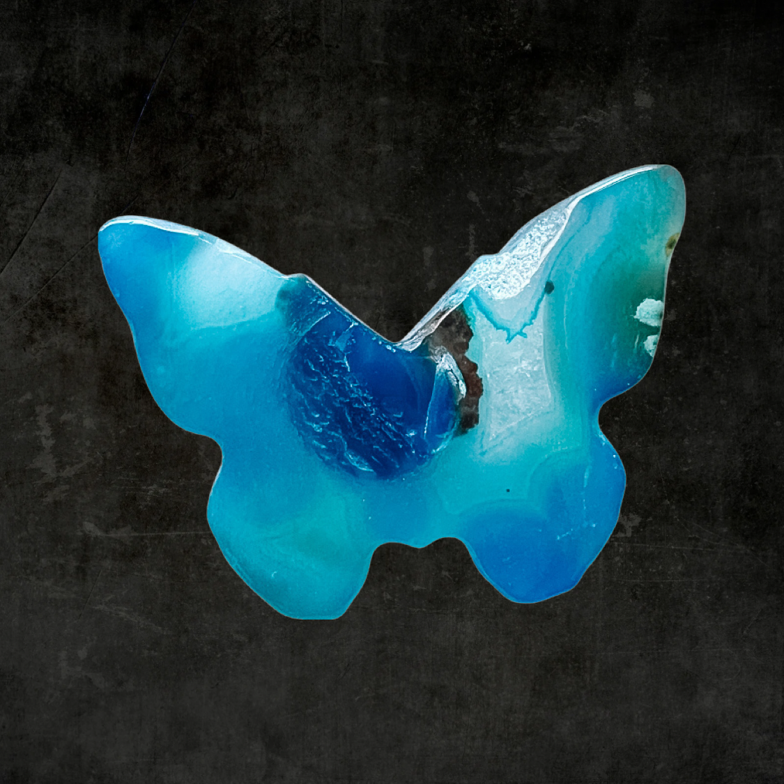 Hand-Carved Blue Sardonyx Butterfly Crystal Energy Stone with Druzy Accents – Natural Healing