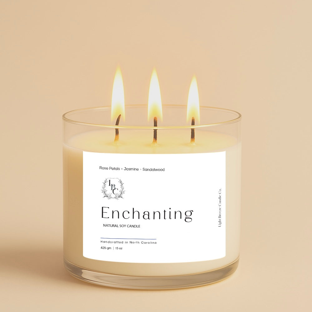 Enchanting Candle - 3-Wick Spiritual Healing Candle with Rose Petals, Jasmine & Sandalwood for Manifestation & Mindfulness