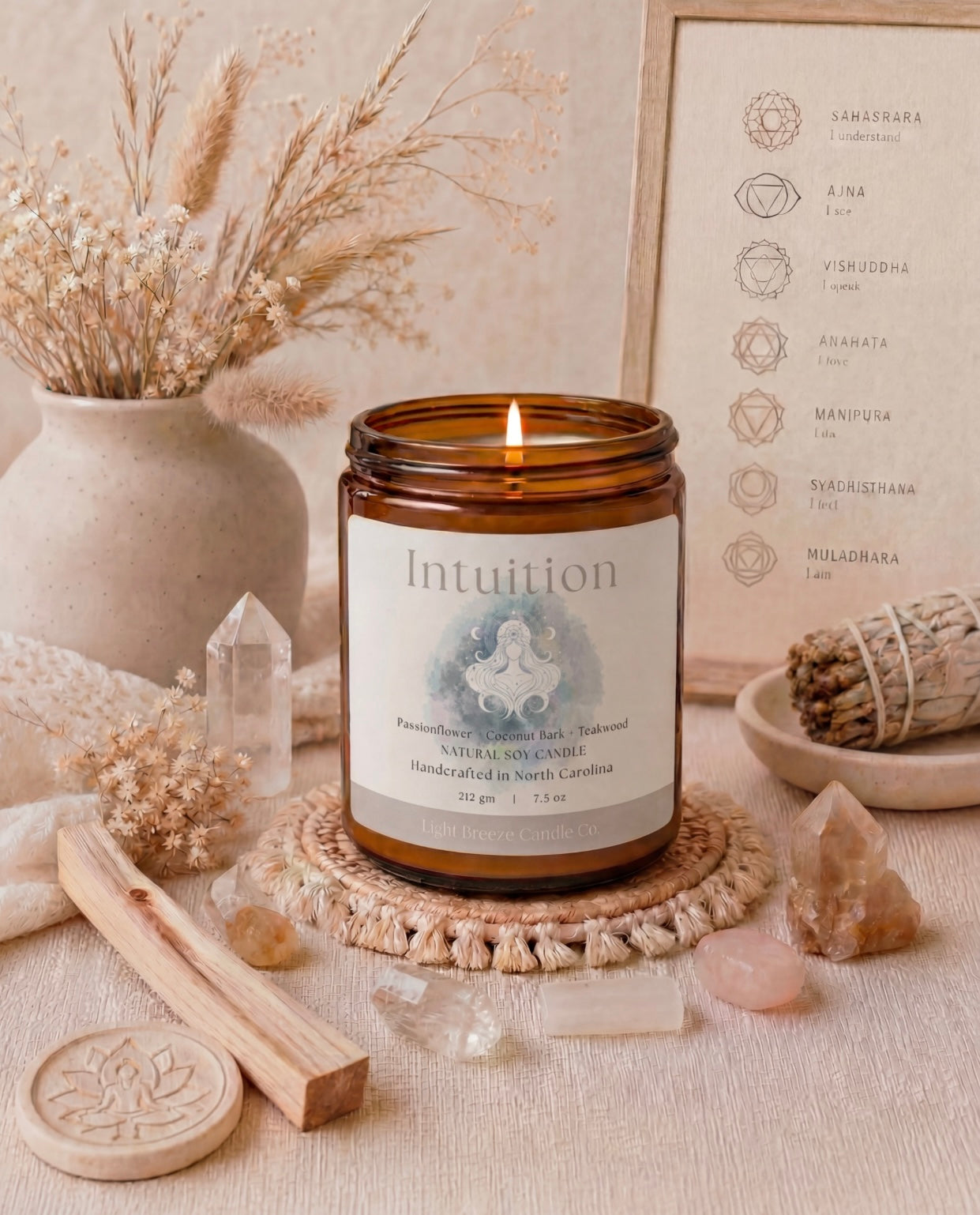 Intuition Soy Candle Passionflower, Coconut Bark & Teakwood Spiritual Candle for Inner Guidance & Clarity