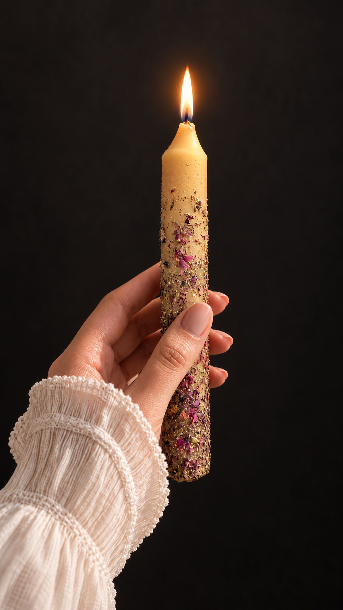 Abundance Beeswax 6-Inch Ritual Taper Candles – Handmade with Bee Pollen, Herbs & Essential Oils | Prosperity & Wealth
