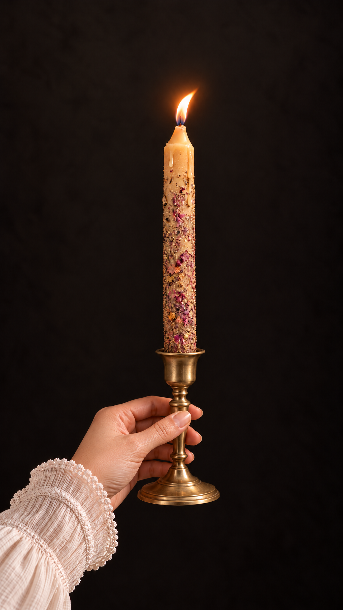 Abundance Beeswax 6-Inch Ritual Taper Candles – Handmade with Bee Pollen, Herbs & Essential Oils | Prosperity & Wealth