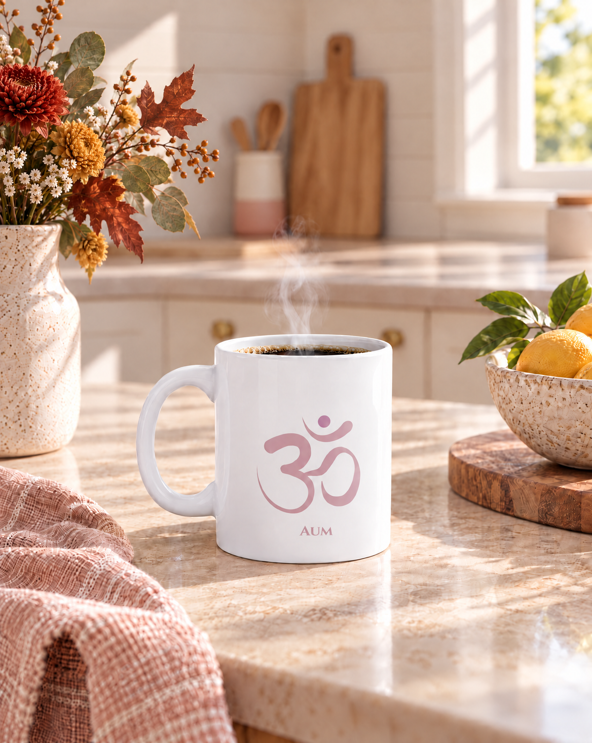 Light Pink Aum Om Symbol 11oz White Mug - Spiritual Wellness Drinkware