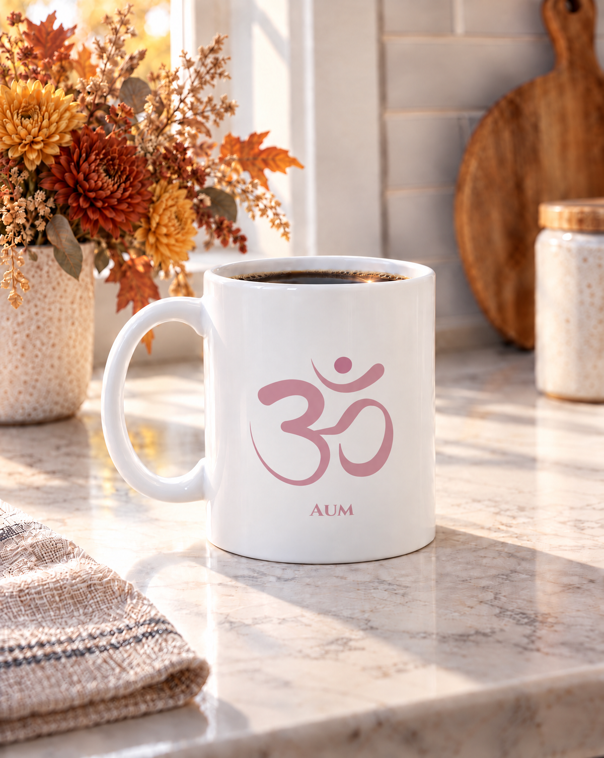 Light Pink Aum Om Symbol 11oz White Mug - Spiritual Wellness Drinkware
