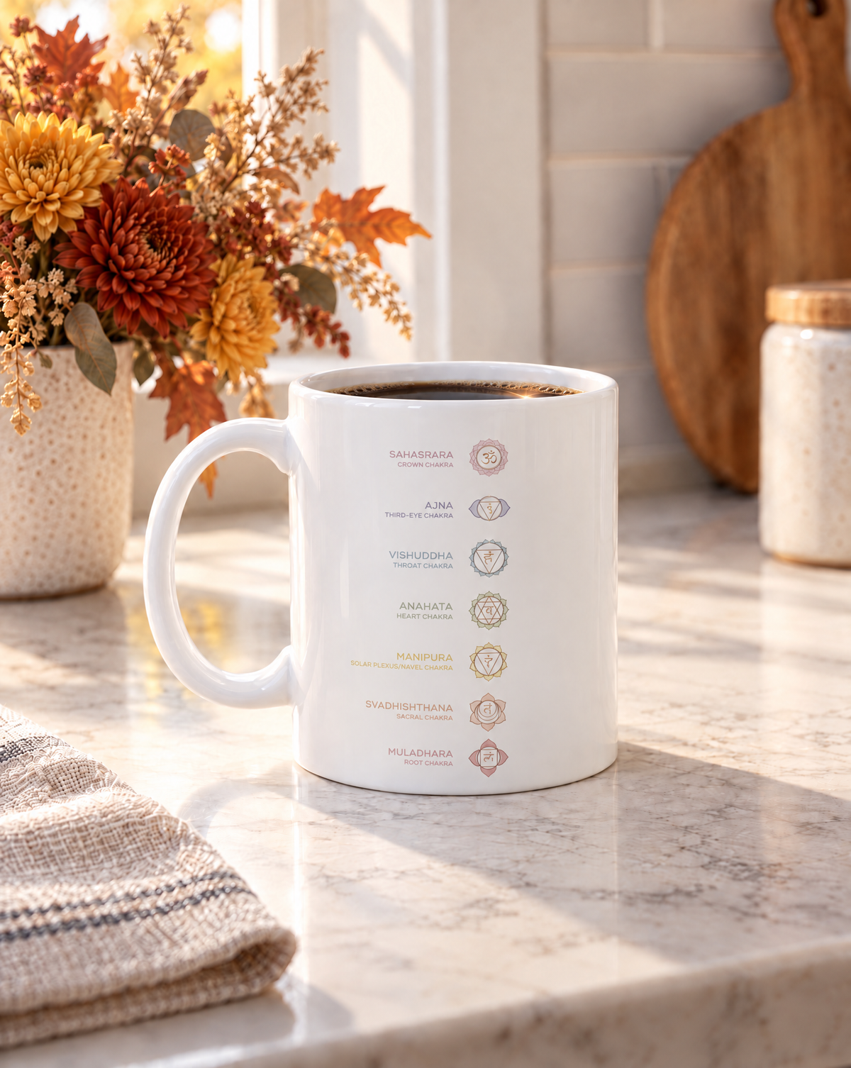 Chakra Symbols 11oz White Mug - Spiritual Energy Drinkware