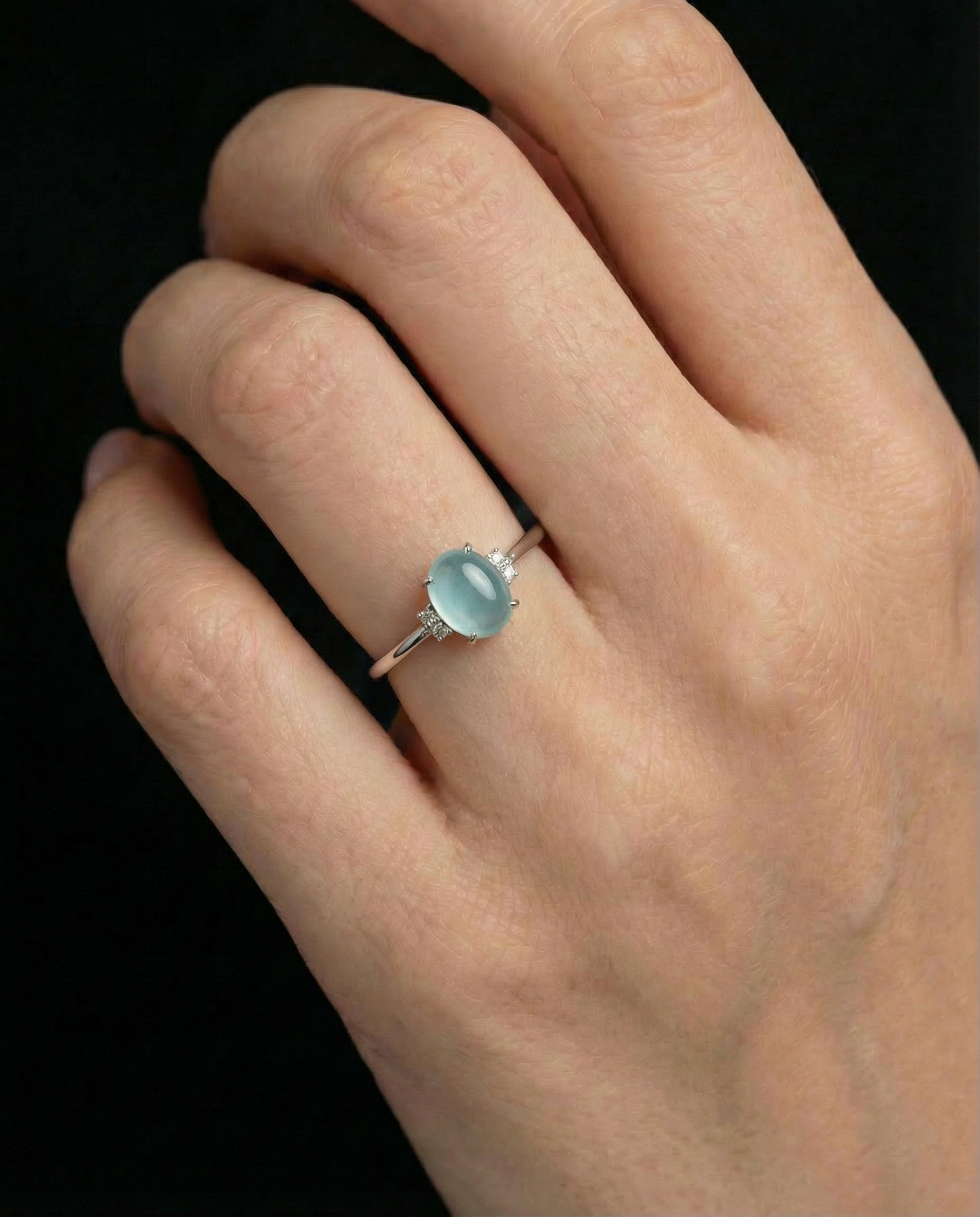 100% Natural Aquamarine Stone Gemstone Ring Adjustable S925 Sterling Silver Ring for Women