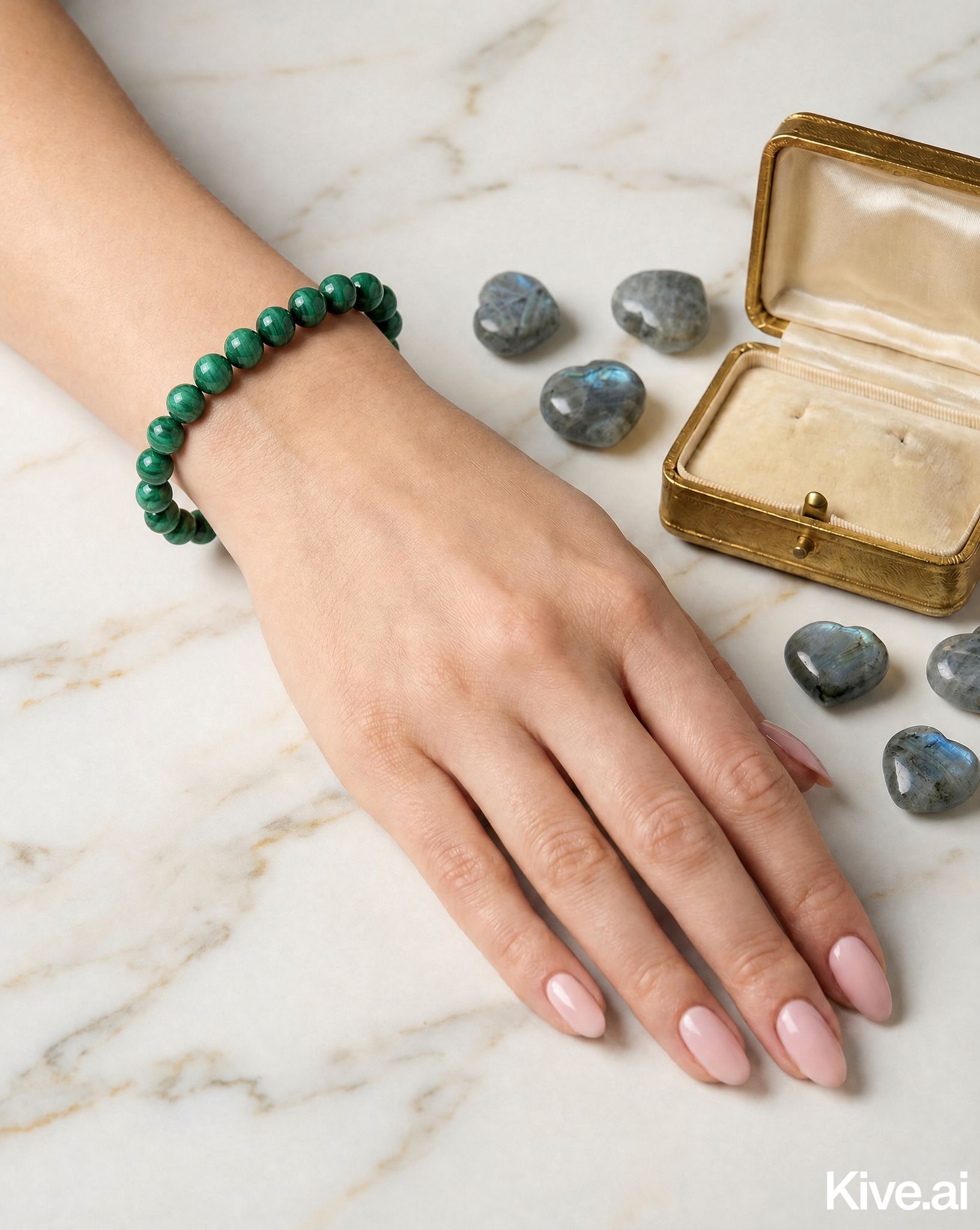 Natural Malachite Bracelet 7-inch with 6mm Beads, Stone of Transformation, Protection and Grounding