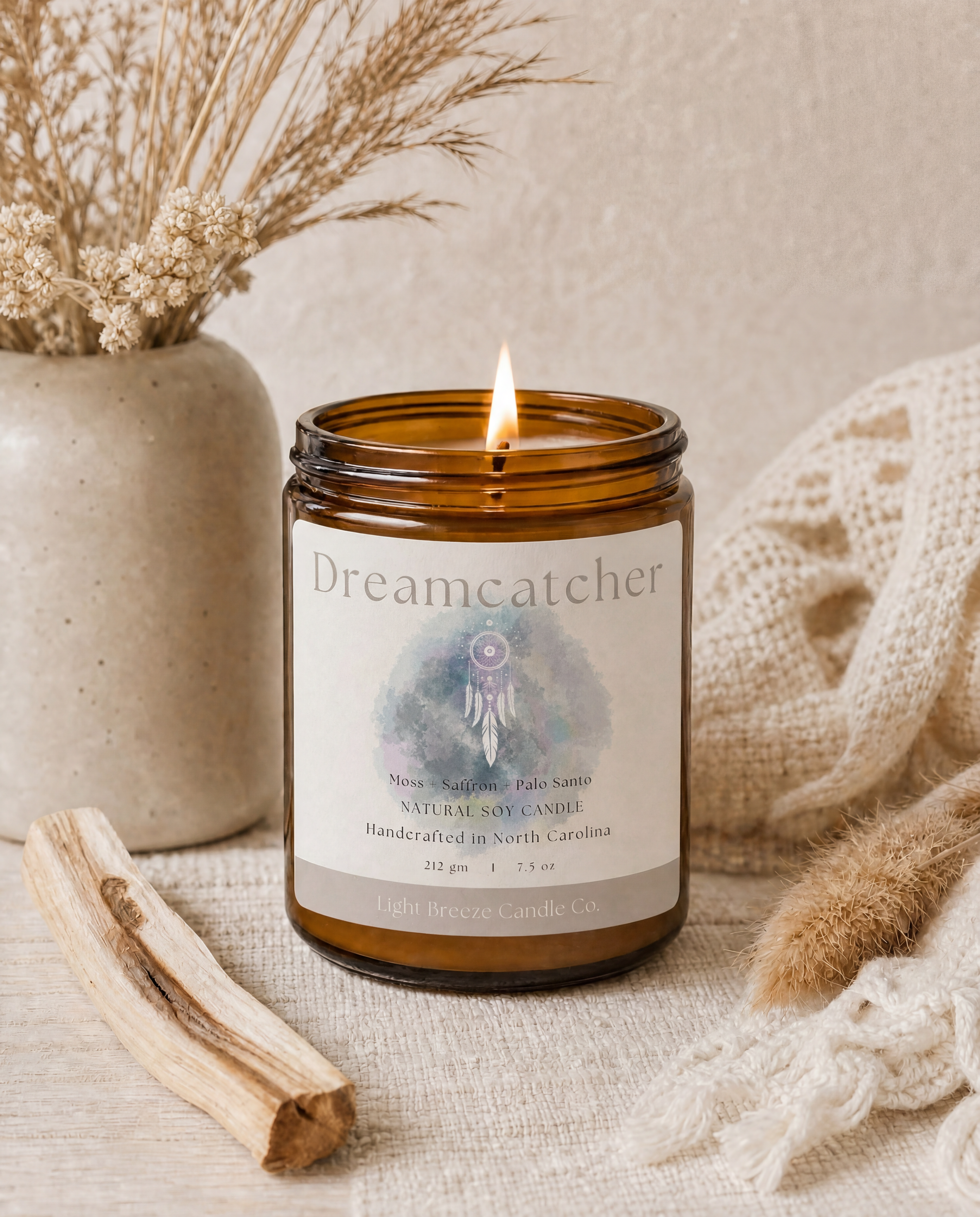 Dreamcatcher Soy Candle Moss, Saffron & Palo Santo Spiritual Candle for Cleansing & Renewal
