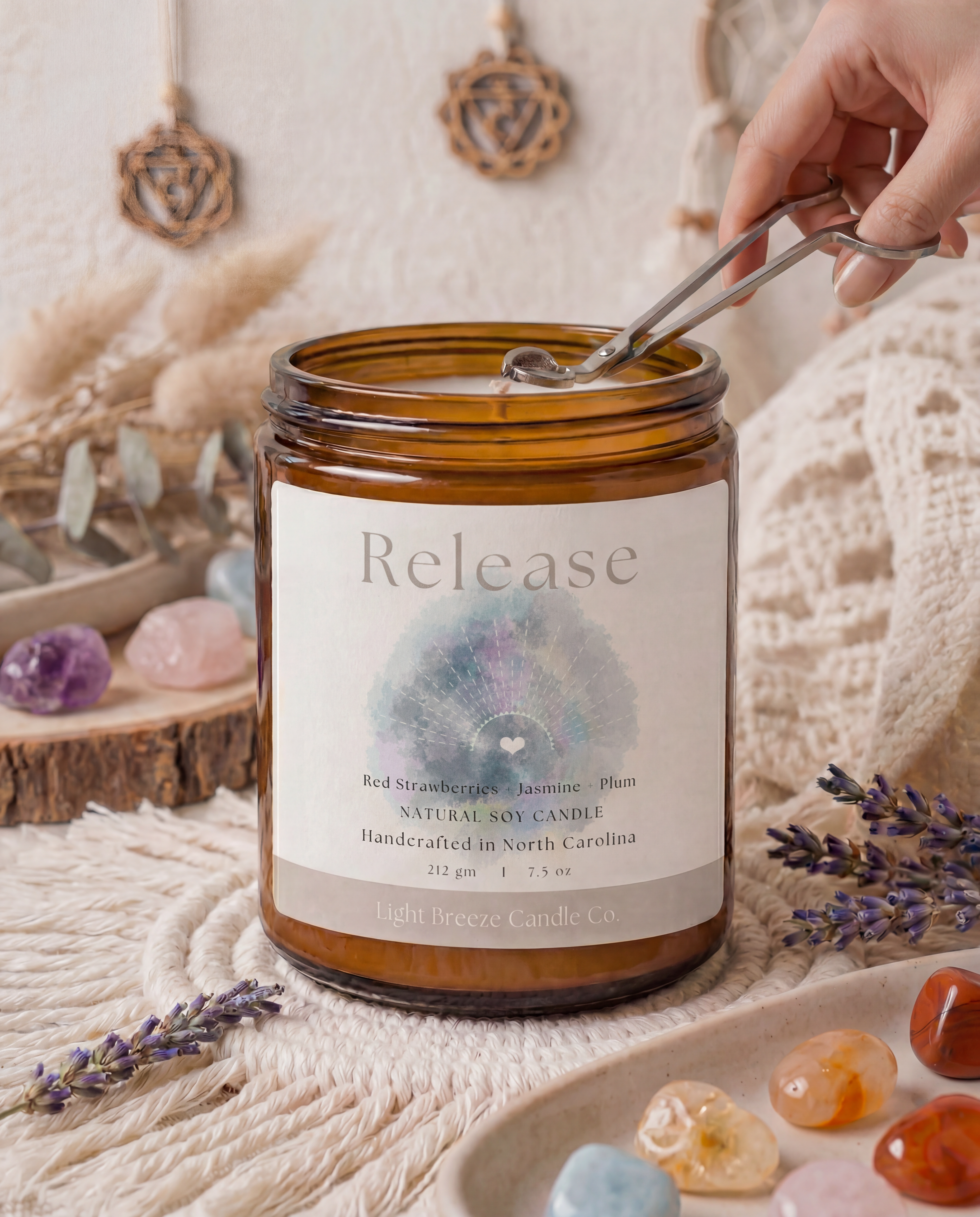 Release Soy Candle Red Strawberries, Jasmine & Palm Spiritual Candle for Letting Go & Renewal