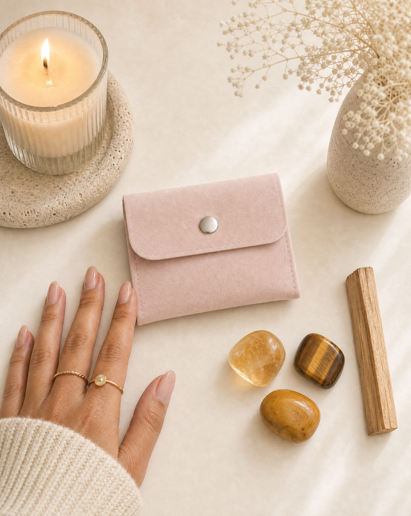 Empower Your Core Solar Plexus Chakra Trio Tumbled Set with Citrine, Tiger's Eye & Yellow Jasper + Free Palo Santo Gift