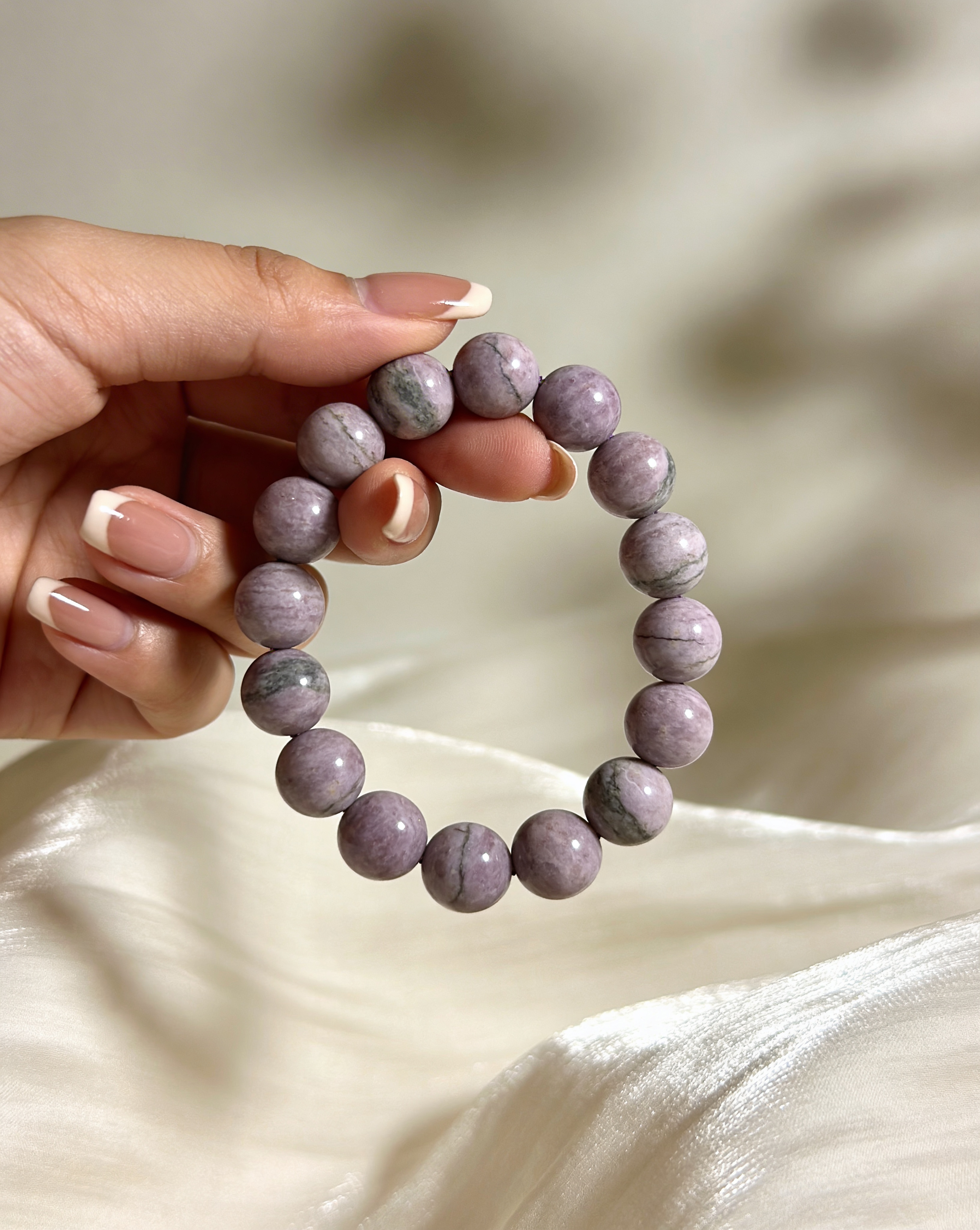 Natural Lepidolite Lilac Crystal Bracelet Emotional Balance & Calm