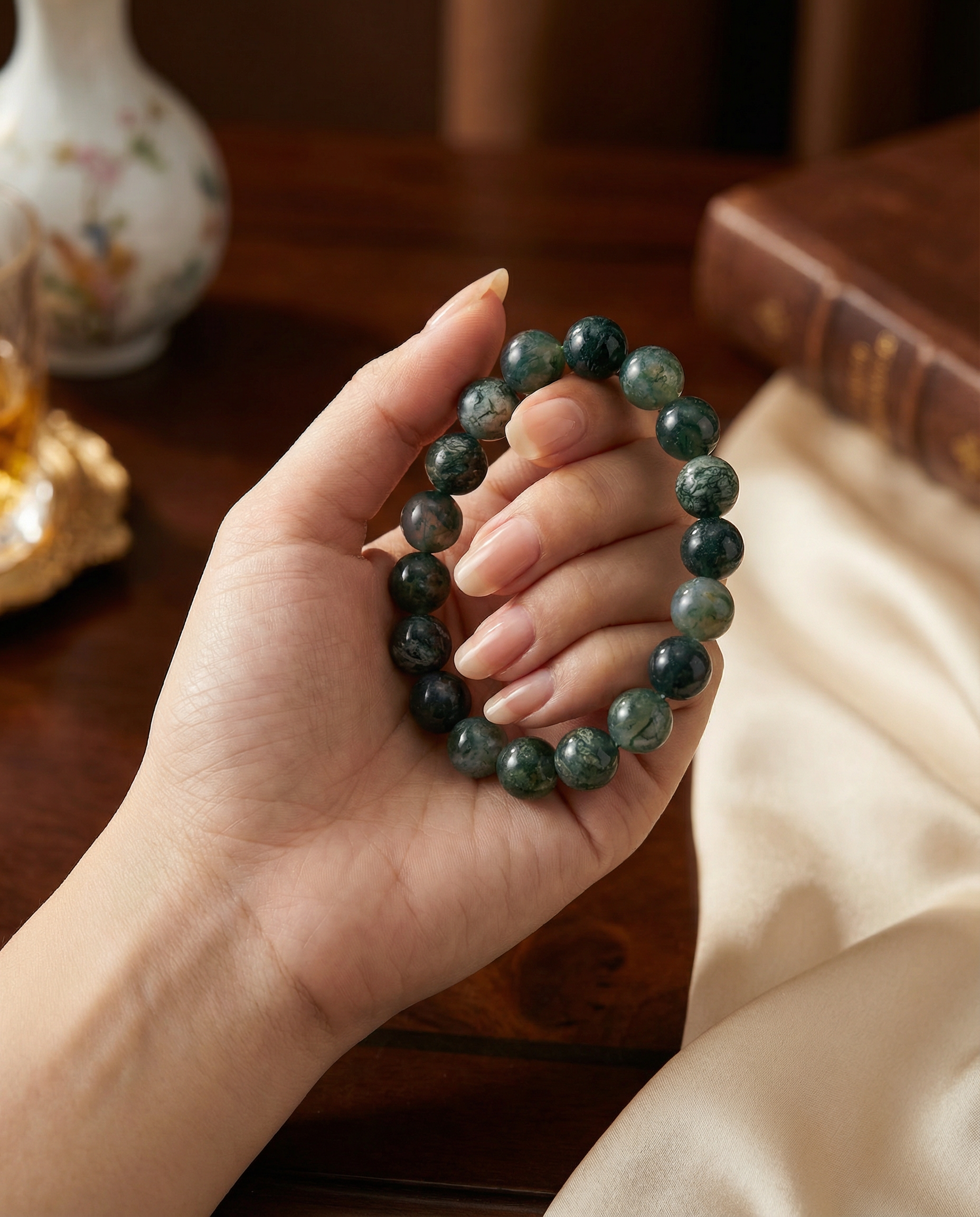 Natural Moss Agate Crystal Bracelet Connection & Creativity