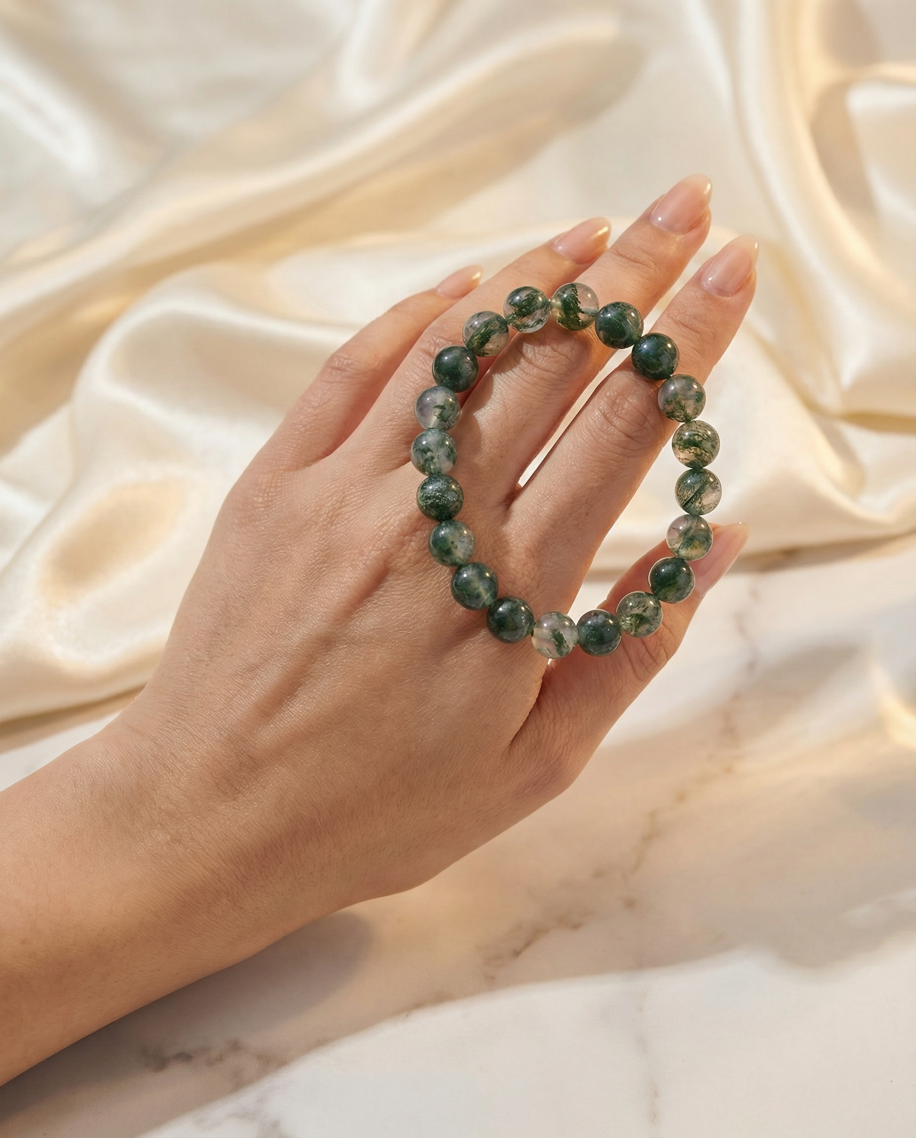 Natural Moss Agate Crystal Bracelet Connection & Creativity