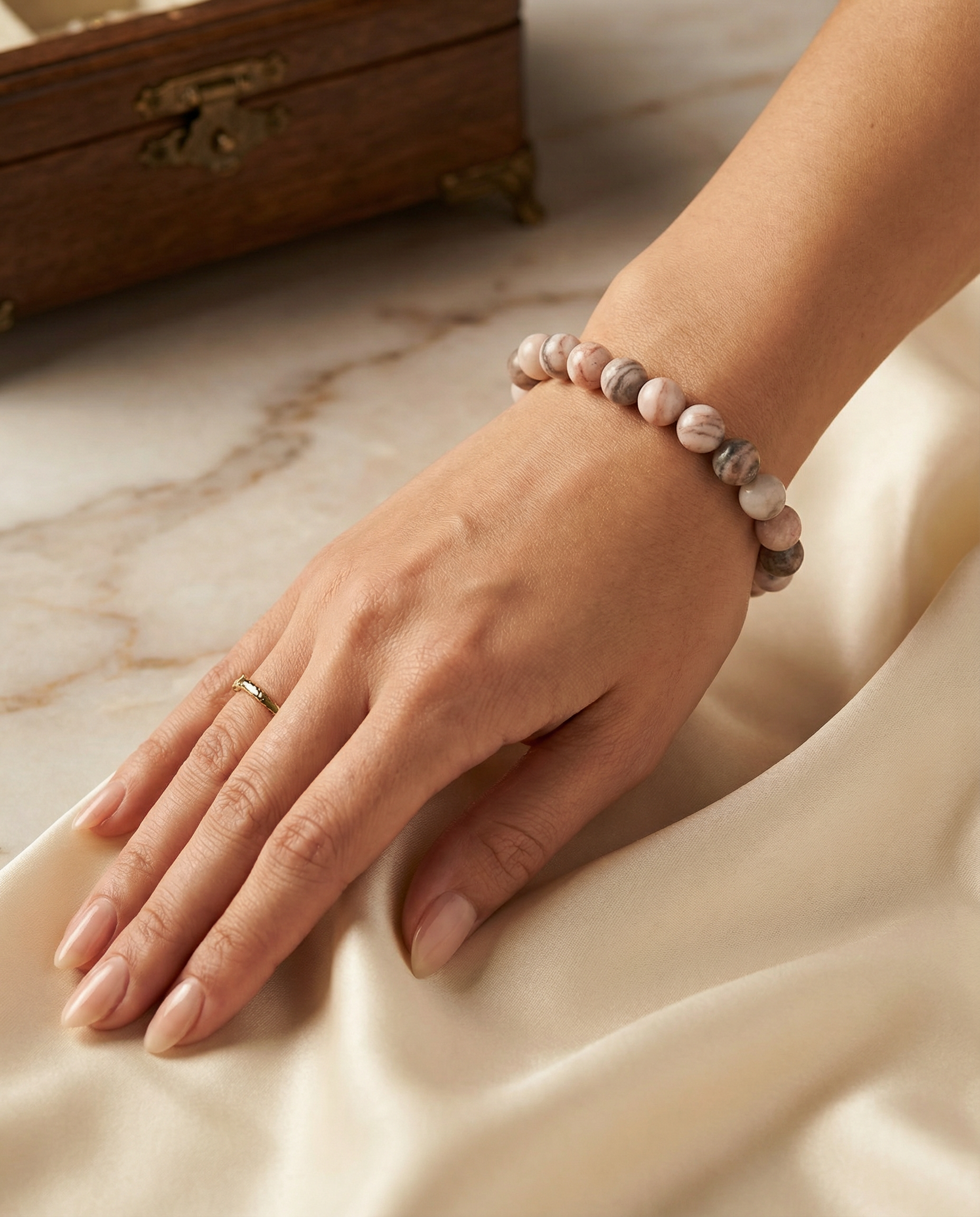 Natural Pink Zebra Jasper Crystal Bracelet Creativity & Energy