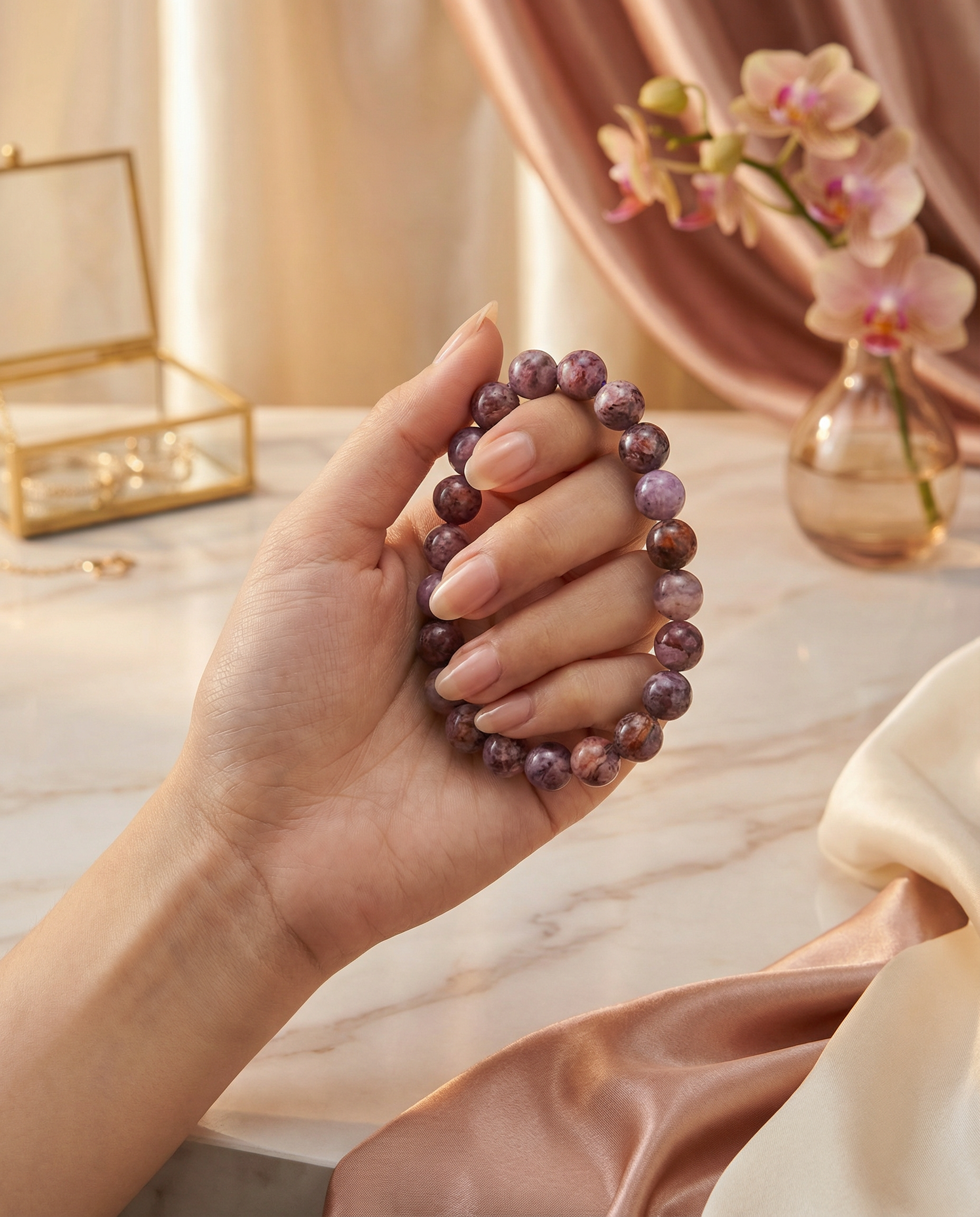 Natural Plum Blossom Tourmaline Crystal Bracelet Love & Healing