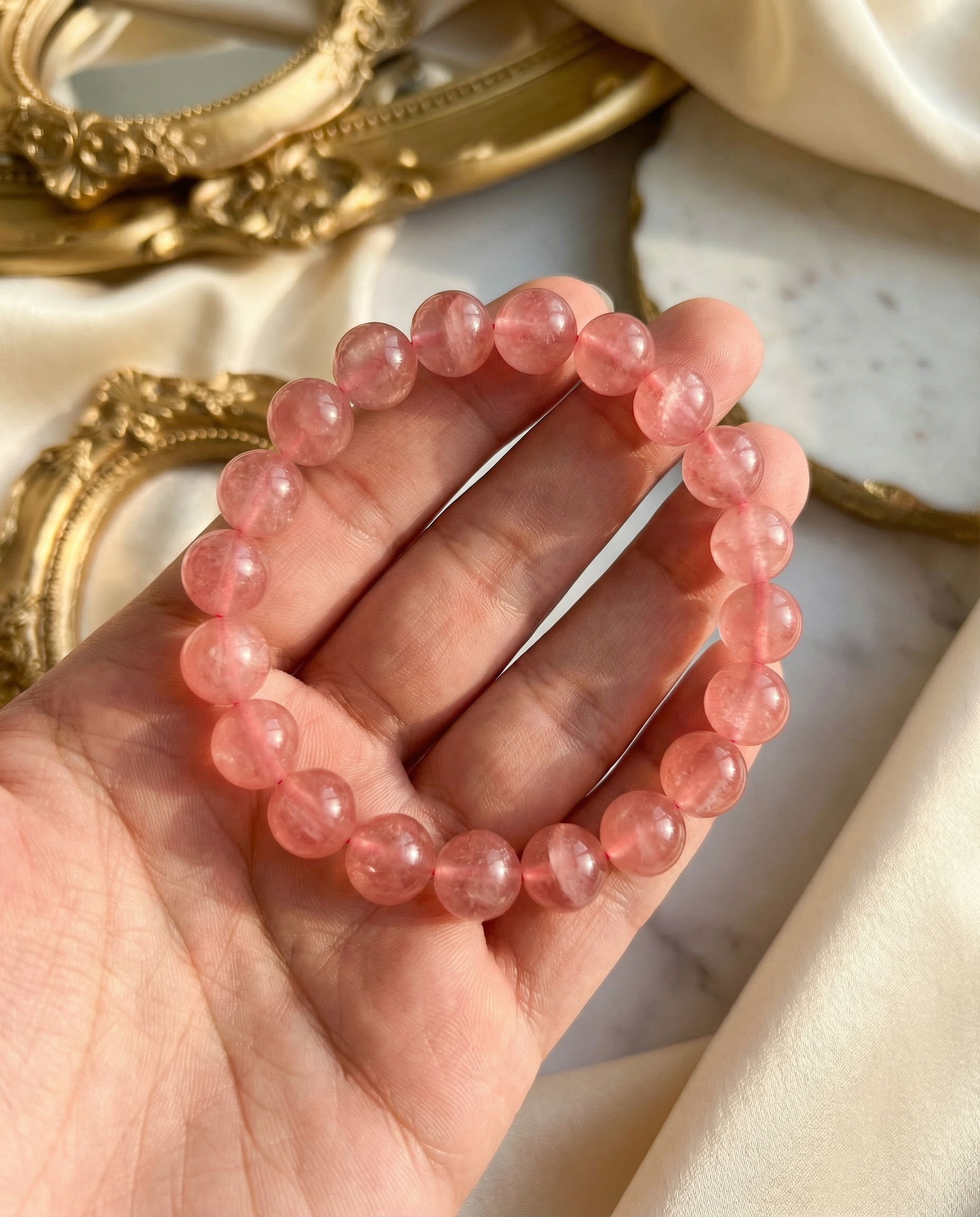 Natural Cherry Rose Quartz Crystal Bracelet Love & Compassion