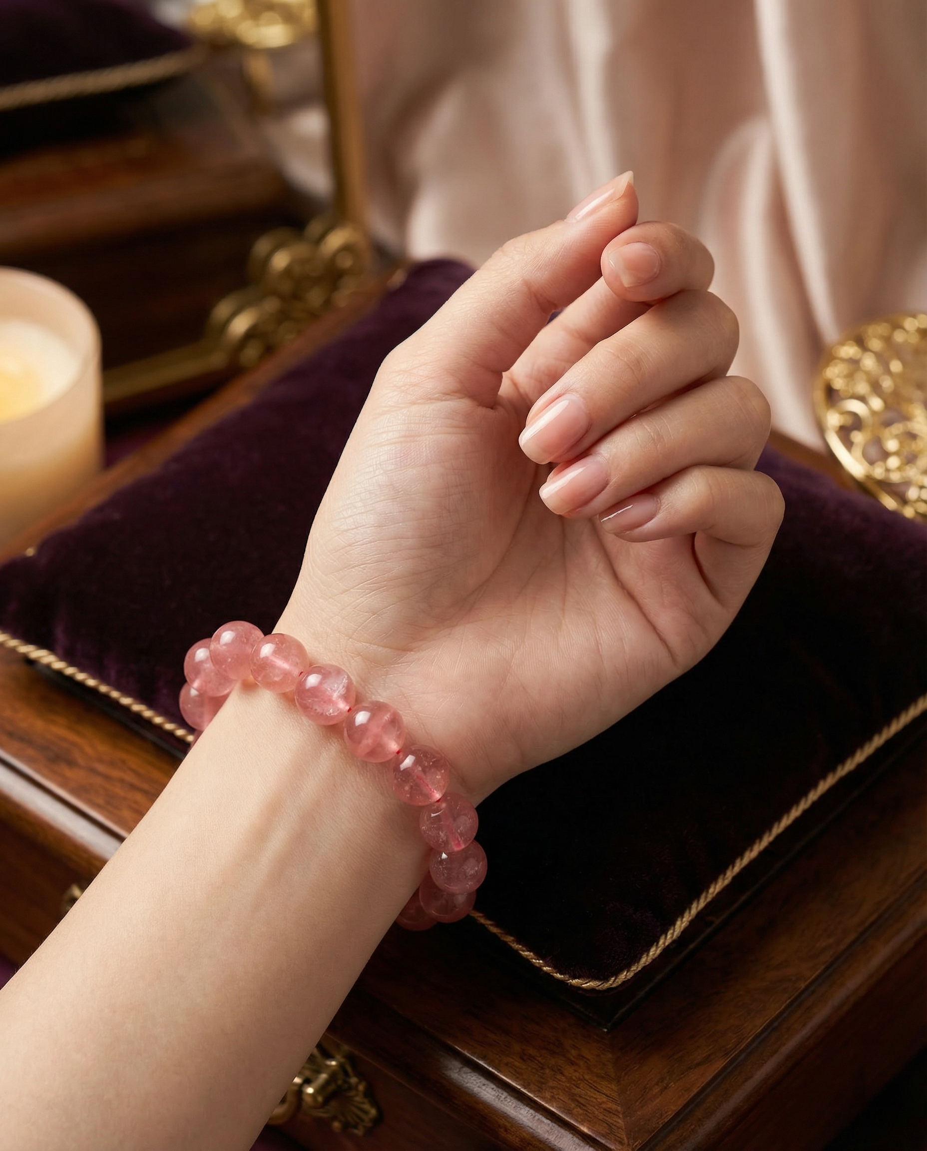 Natural Cherry Rose Quartz Crystal Bracelet Love & Compassion