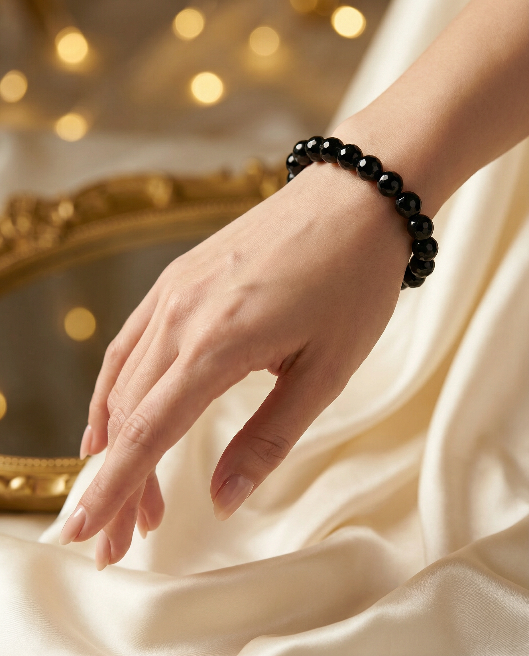 Natural Faceted Black Onyx Crystal Bracelet Protection & Strength