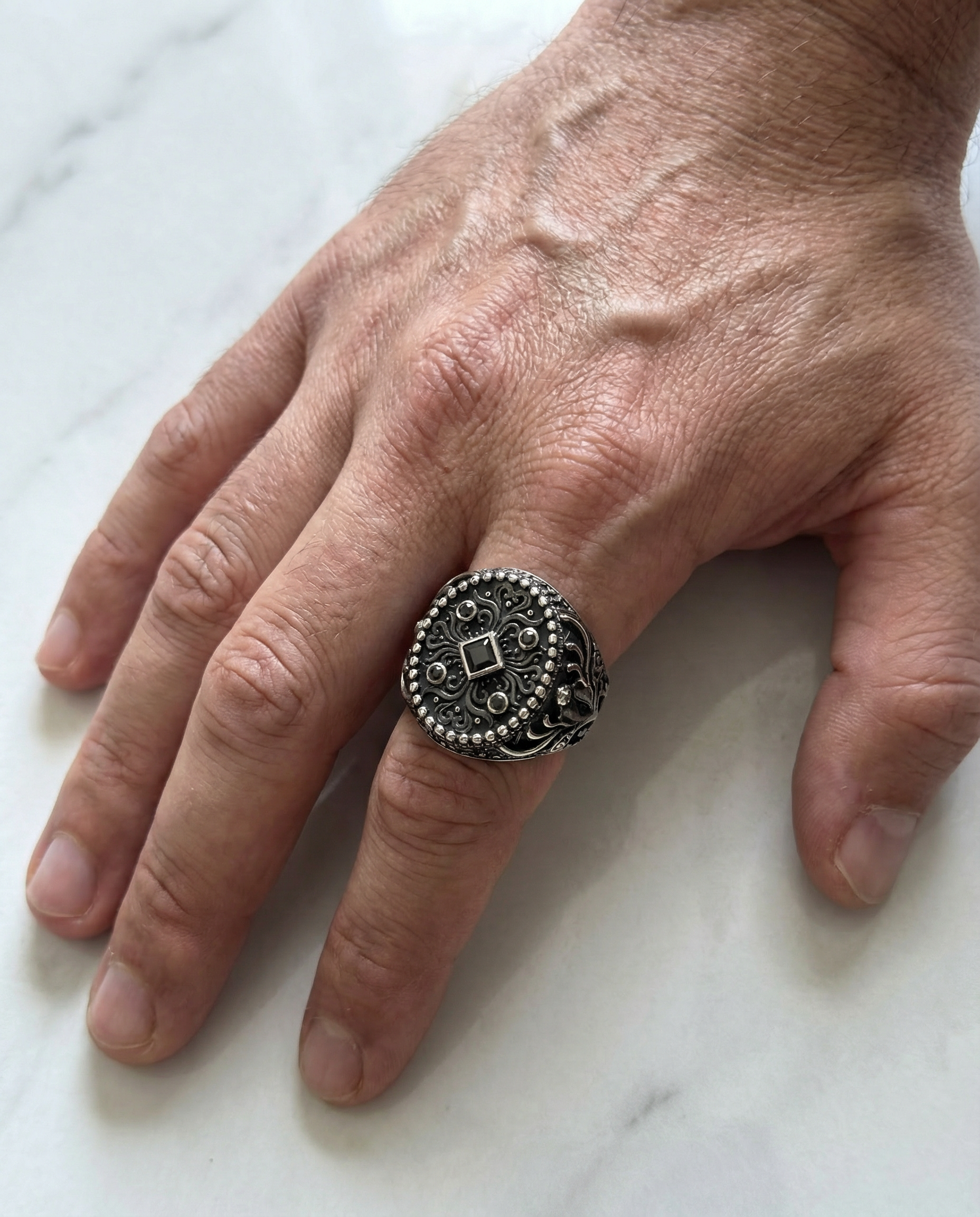 Stainless Steel Black Gemstone Men's Ring