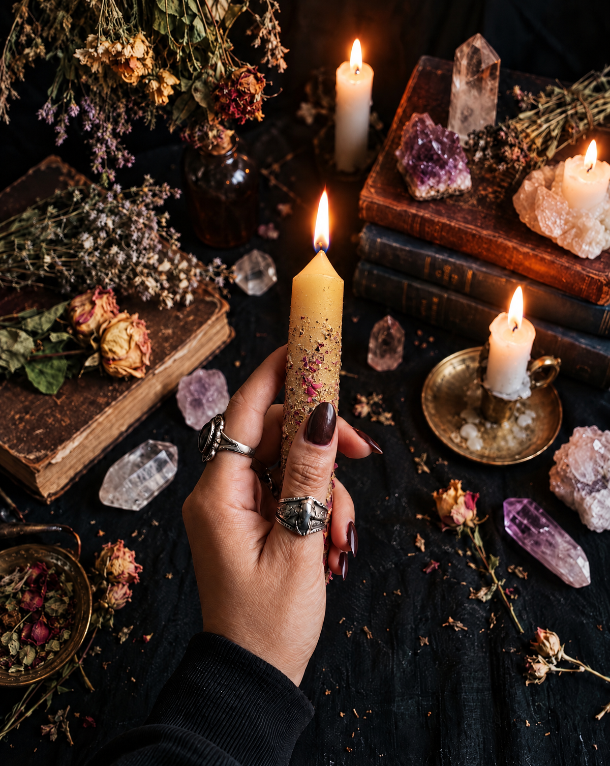 Clarity Beeswax 6-Inch Ritual Taper Candles – Handmade with Bee Pollen, Herbs & Essential Oils | Mental Clarity & Focus