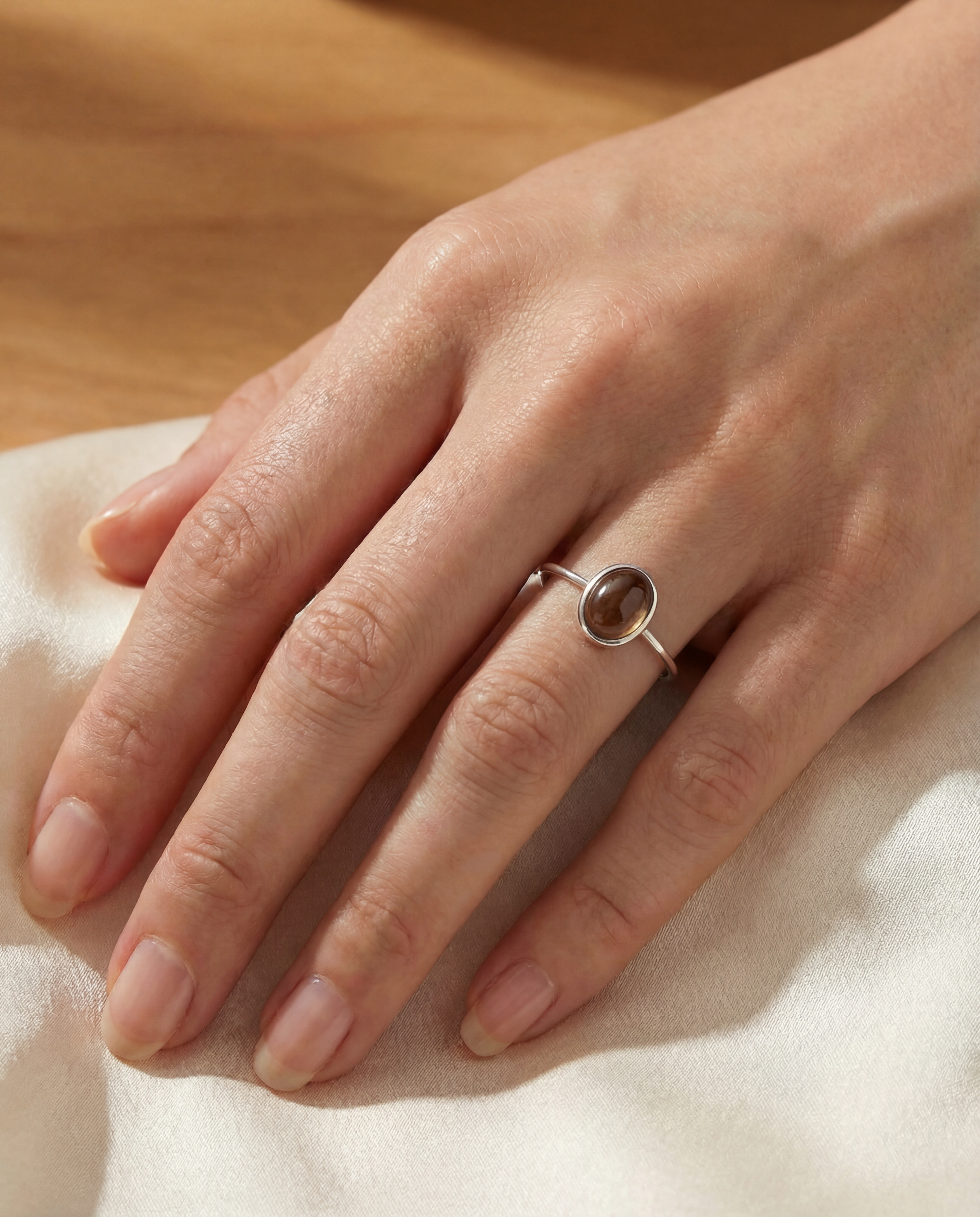 100% Natural Phantom Ghost Crystal Gemstone Ring Adjustable S925 Sterling Silver Ring for Women