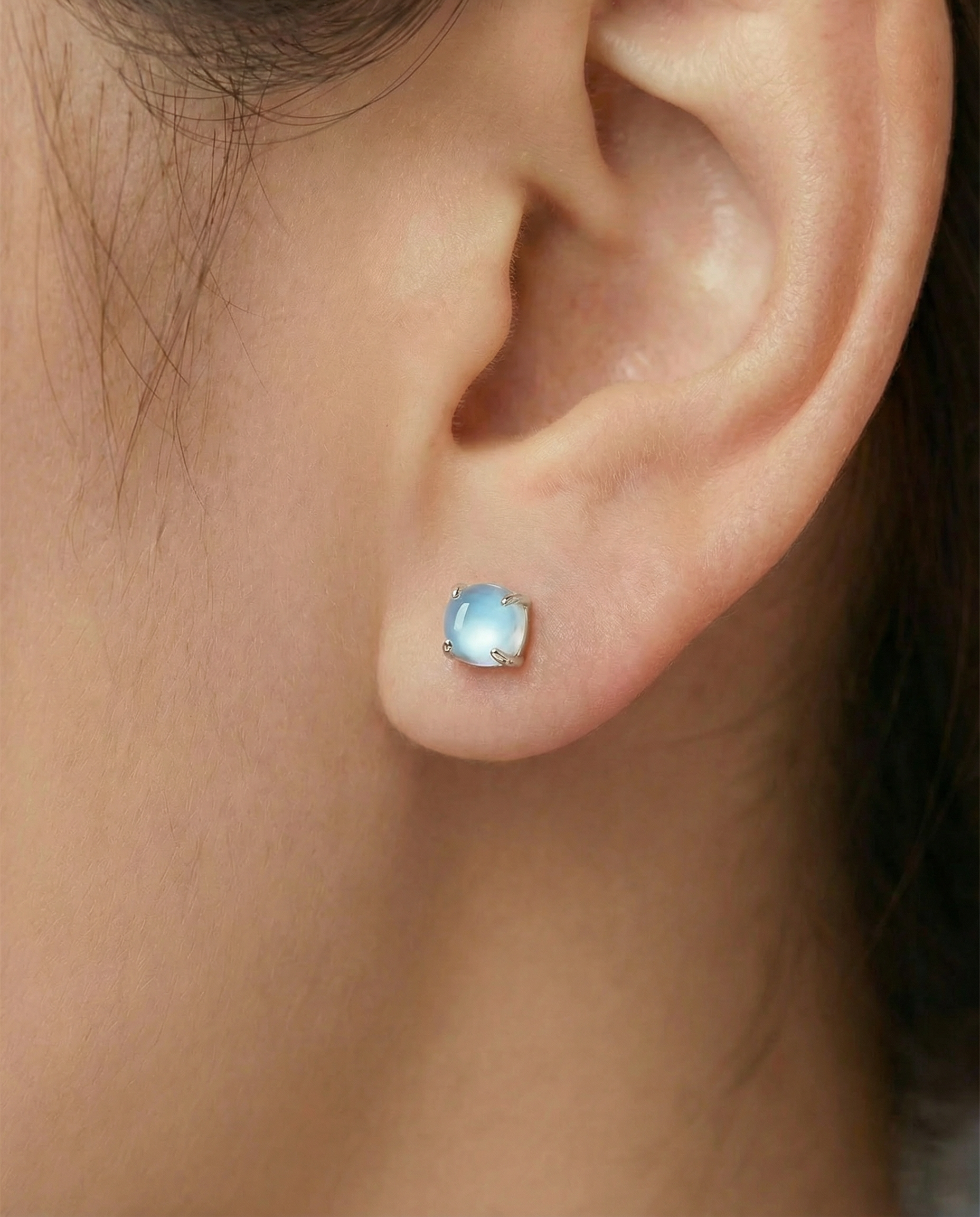 925 Sterling Silver Custom Round Moonstone or Opal Stud Earrings Elegant Jewelry for Women