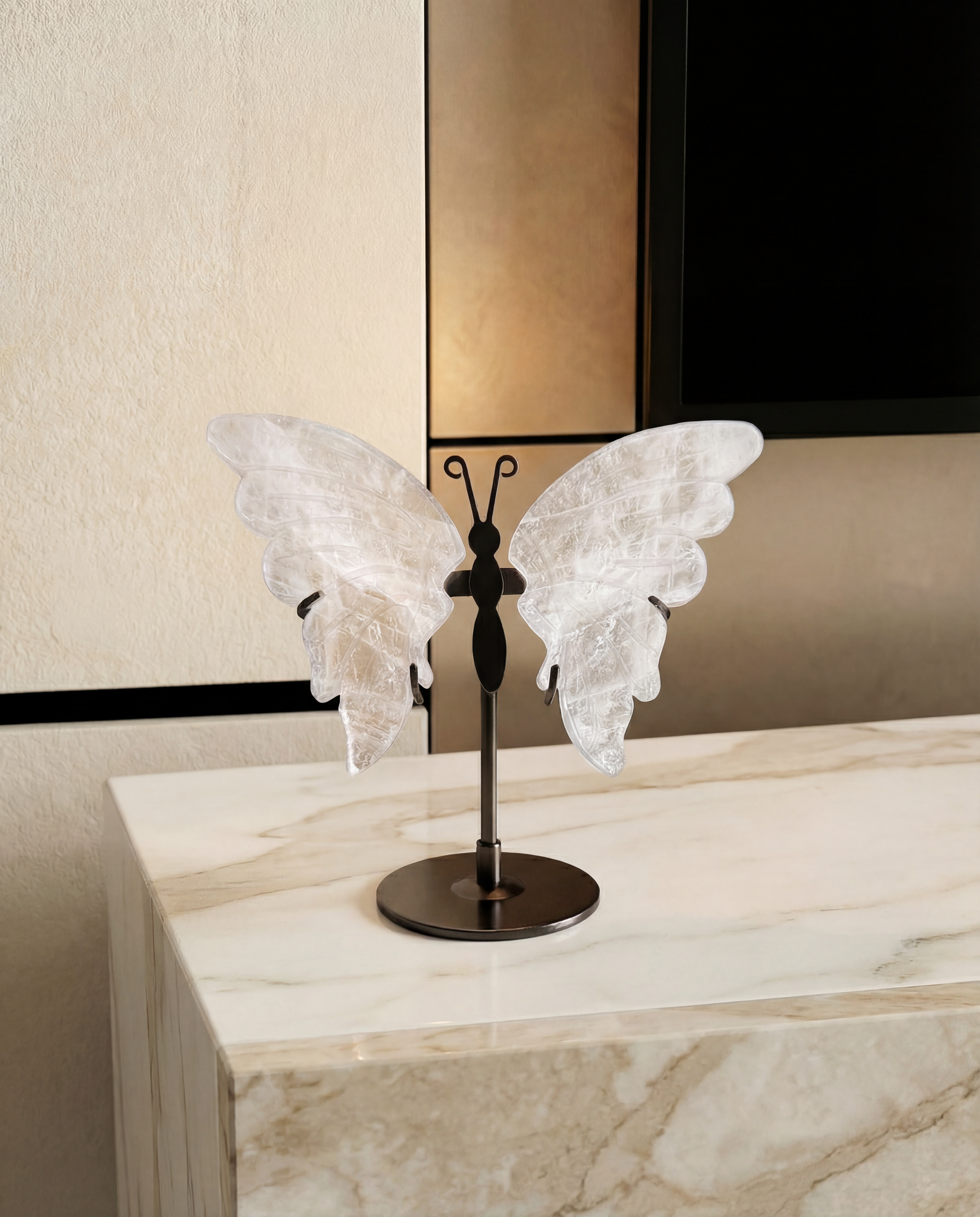 High Quality Natural Clear Quartz Butterfly with Stand  Crystal Decor