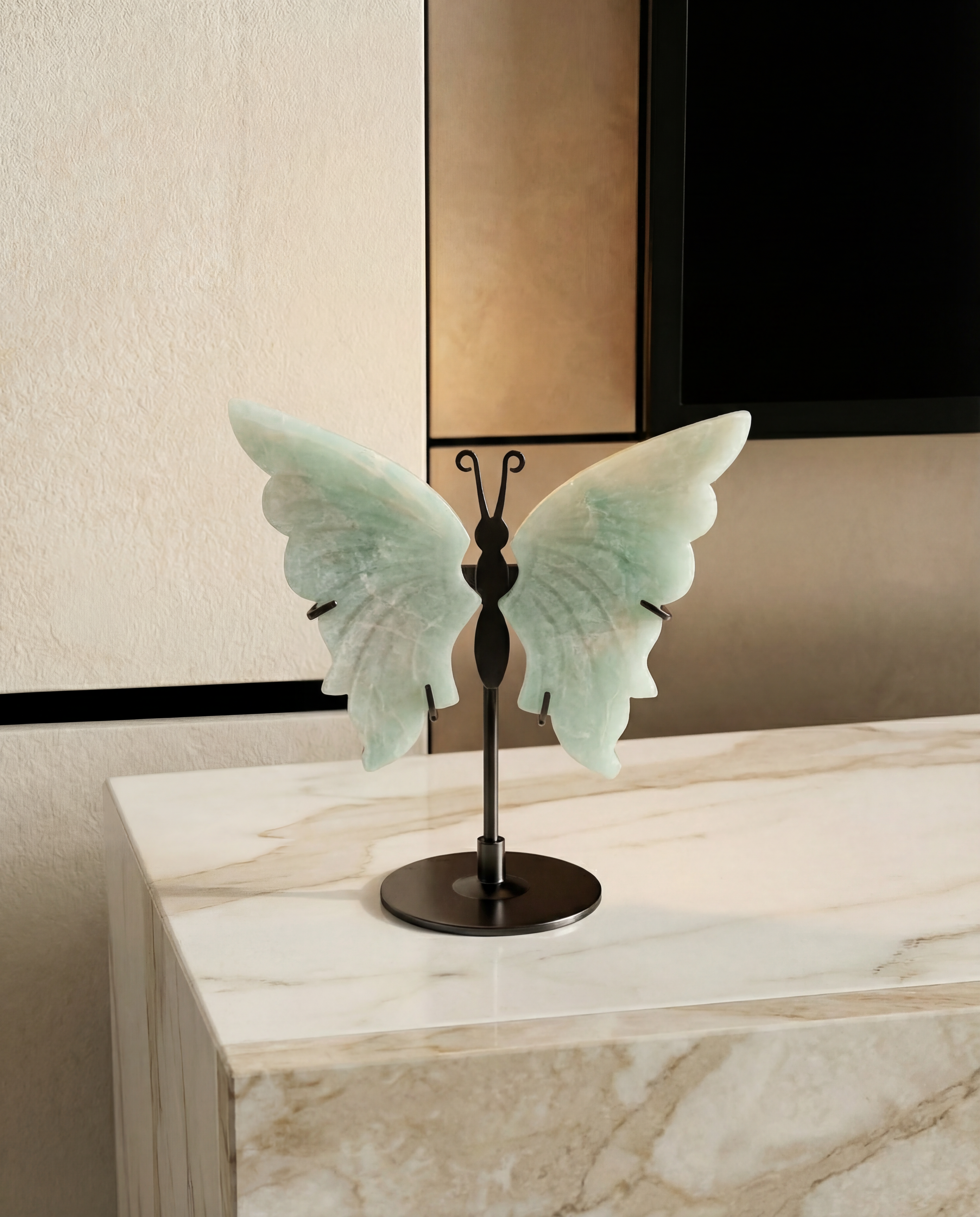 High Quality Natural Amazonite Butterfly with Stand Crystal Decor